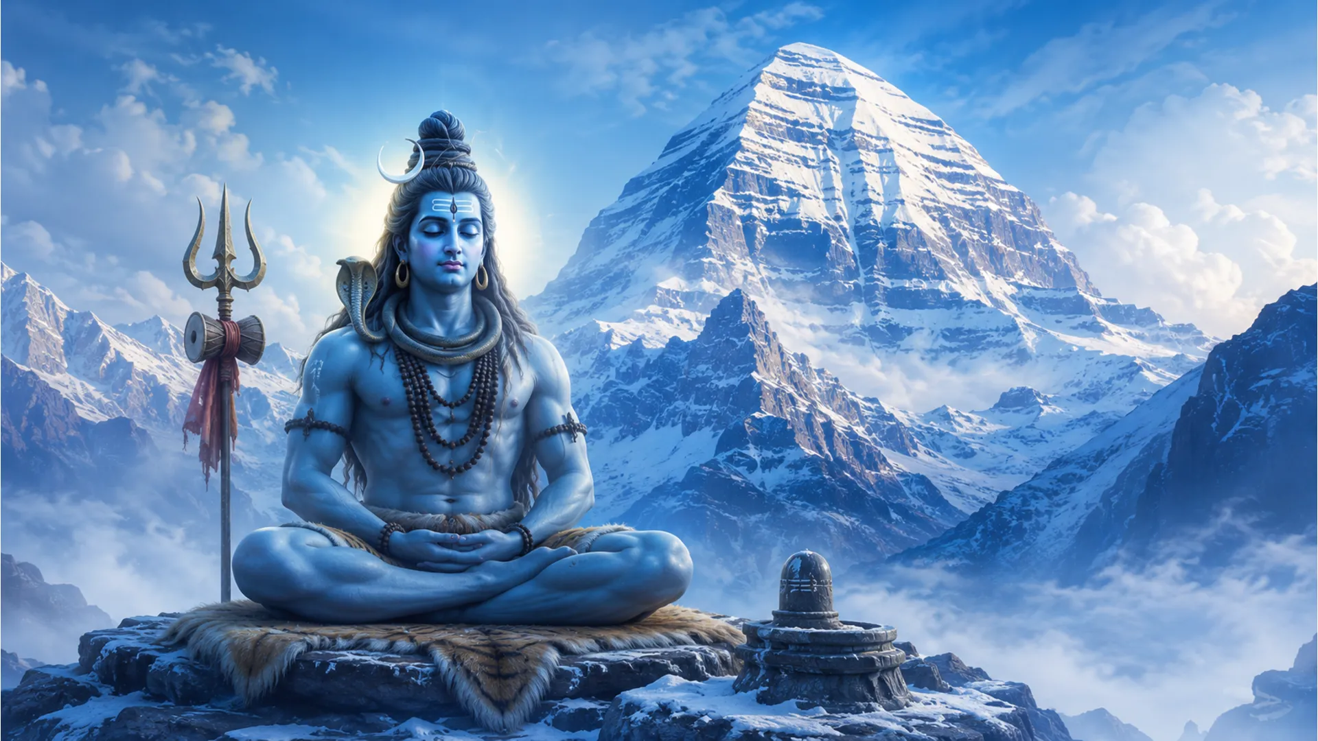 Lord Shiva meditating peacefully on Mount Kailash, Har Har Mahadev photo 2019.