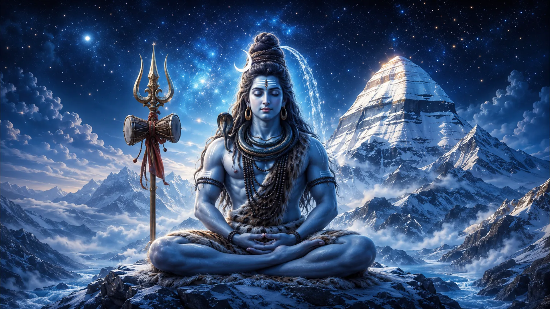 Har Har Mahadev download photo showing Lord Shiva in deep meditation on Mount Kailash