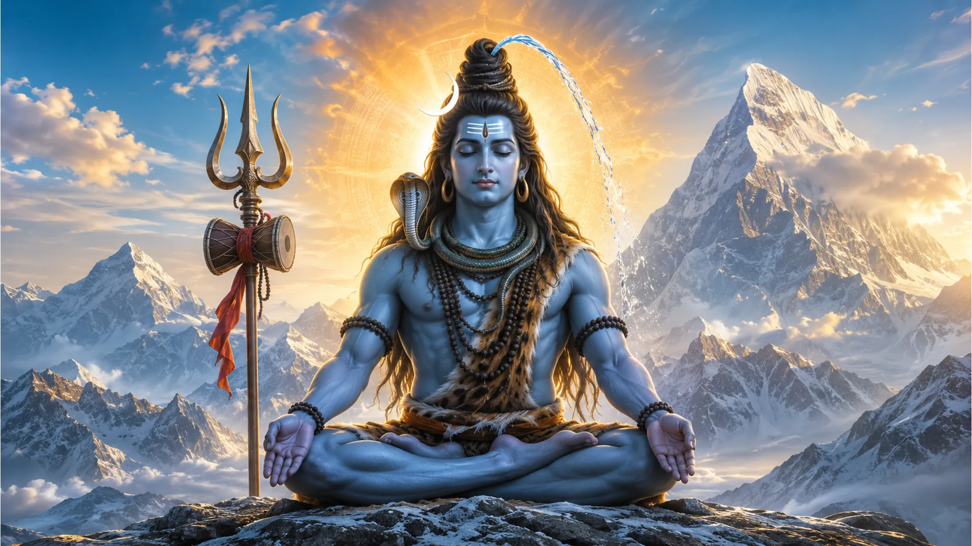 Har Har Mahadev photo wallpaper download of Lord Shiva meditating on Mount Kailash in deep peace.