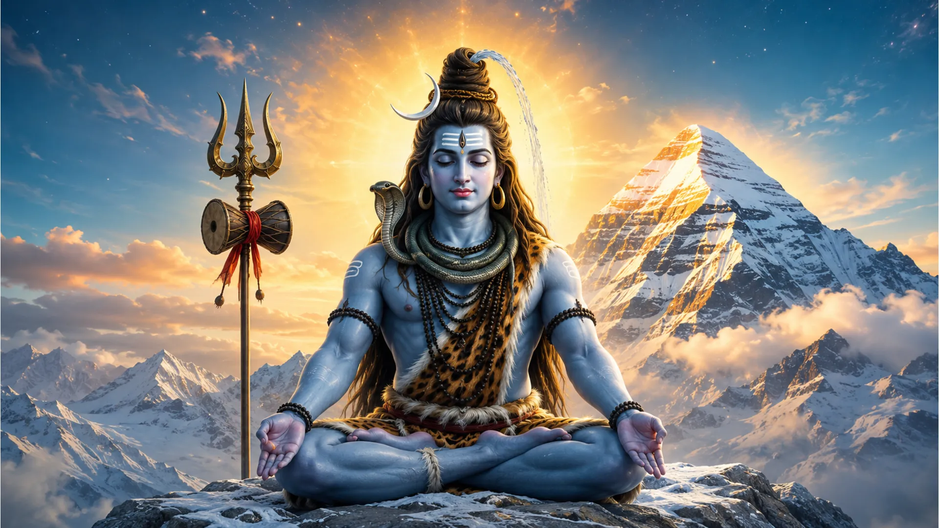 Har Har Mahadev photo wallpaper download of Lord Shiva meditating on Mount Kailash in deep peace.