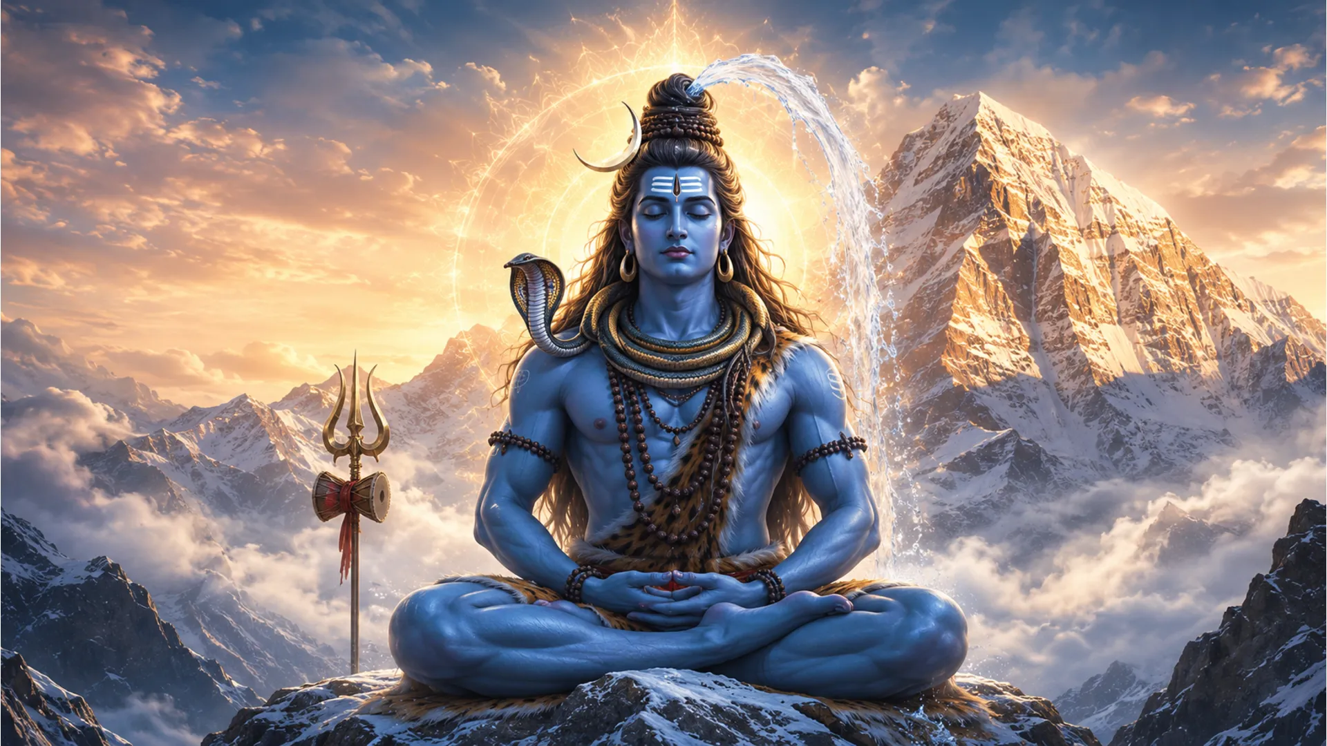 Har har mahadev picture photoes showing Lord Shiva meditating on snow-covered Mount Kailash.