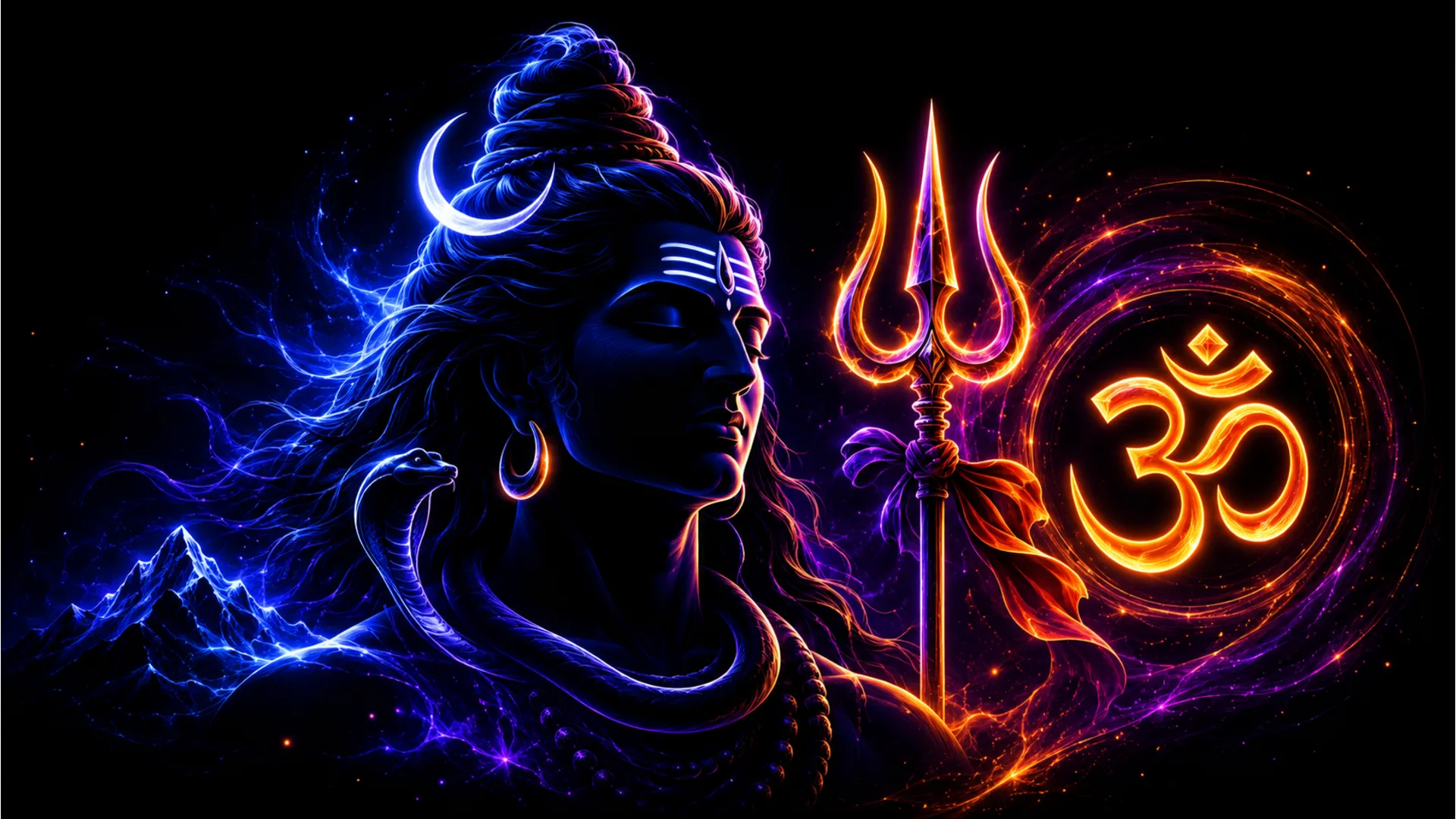 Modern neon style abstract art of Lord Shiva 1080p HD wallpaper.