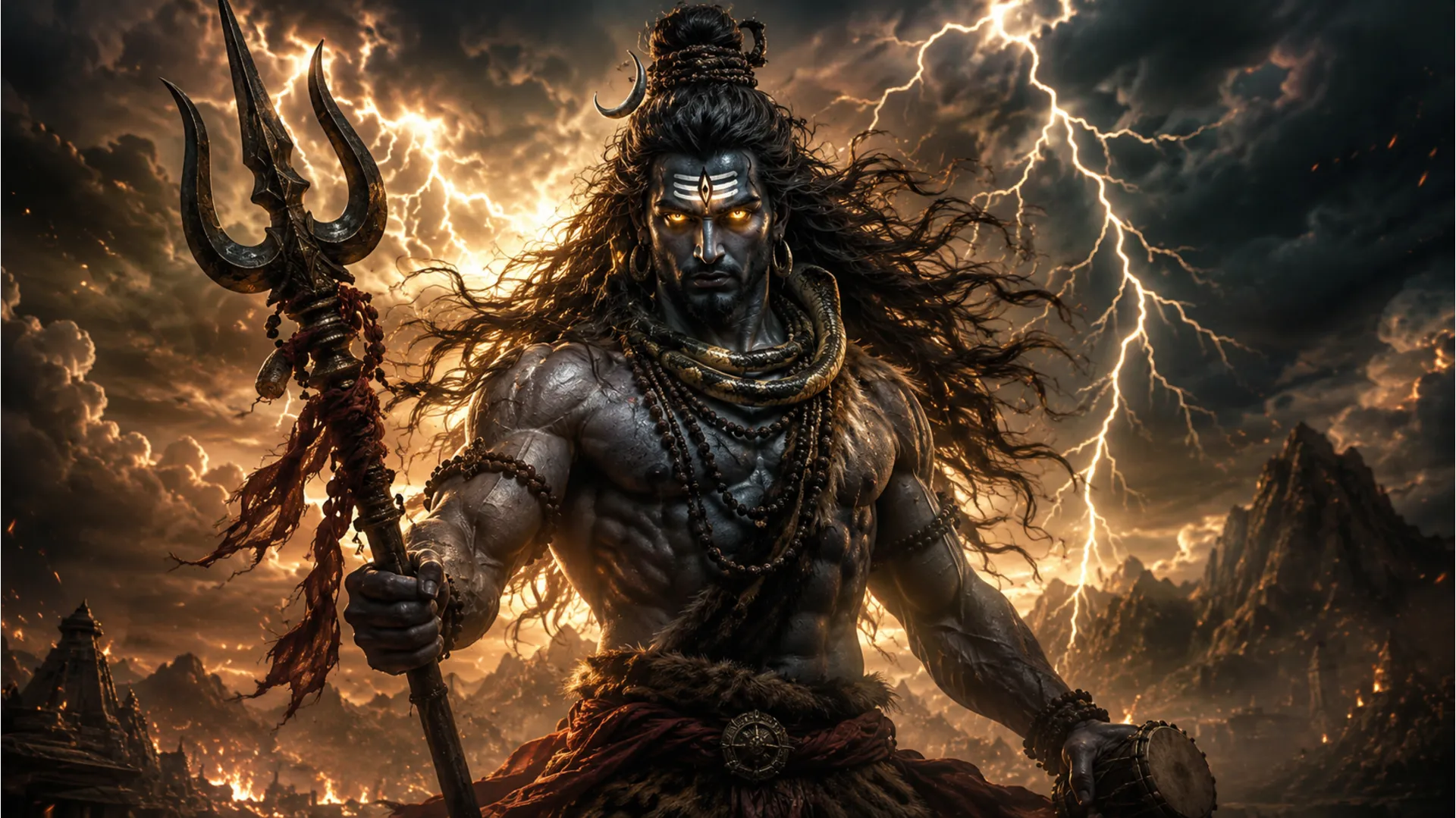 Fierce Rudra form of Lord Shiva with intense expression, Har Har Mahadev wallpaper