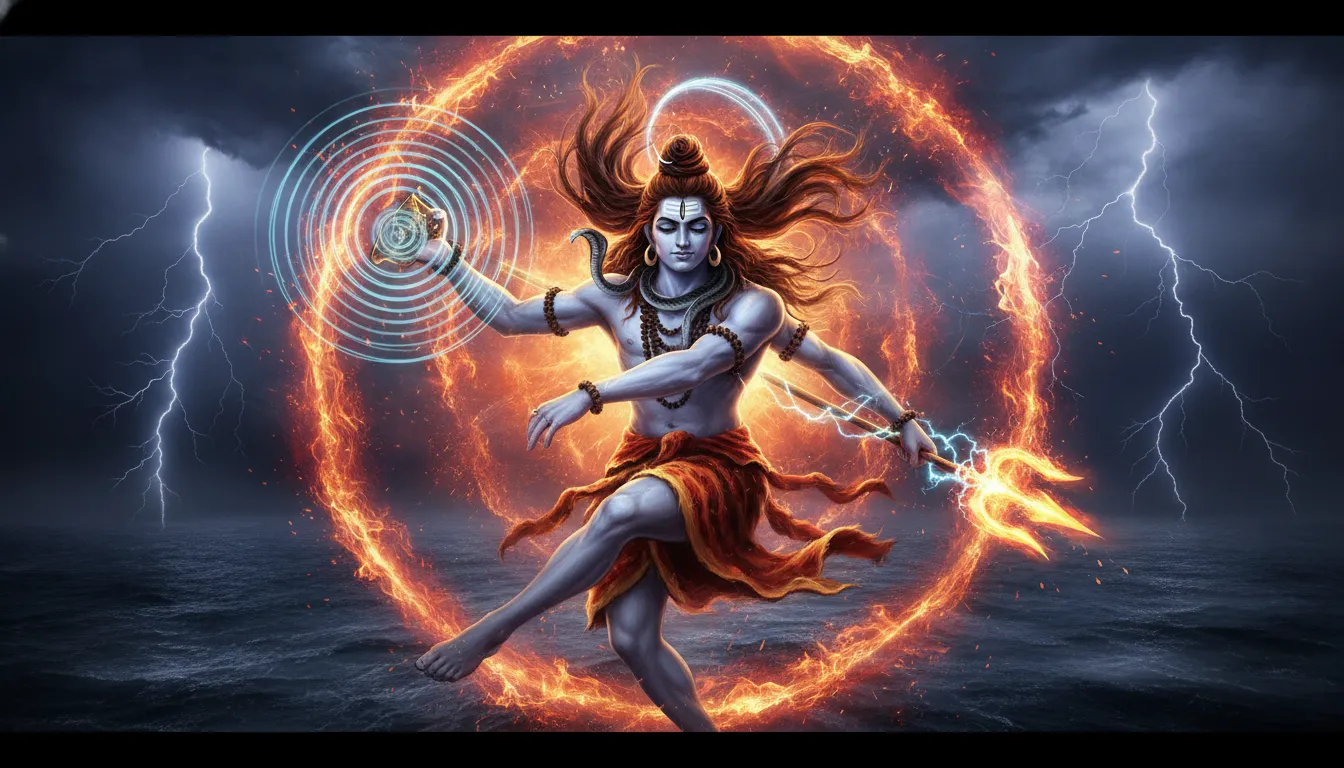 Fierce cosmic Rudra Tandava dance of Lord Shiva in high-definition 4K resolution.