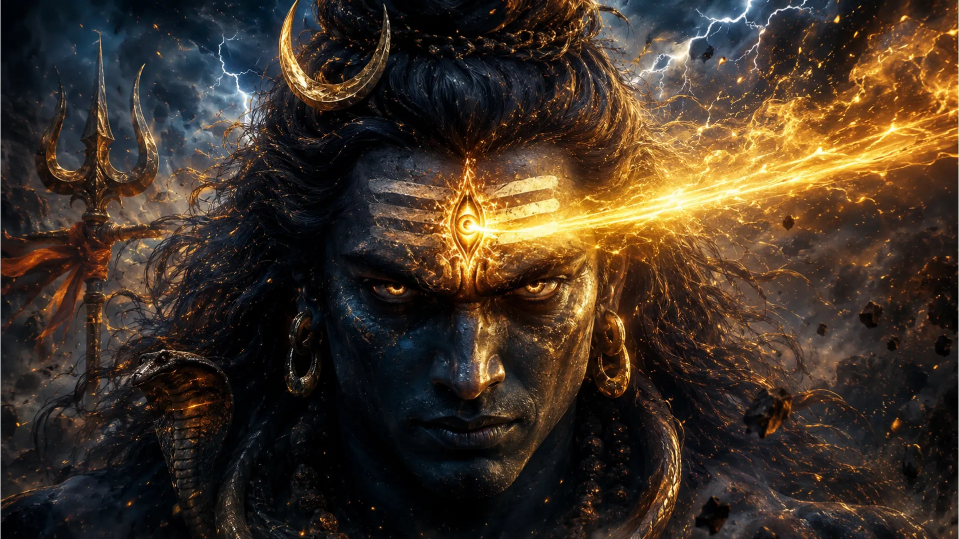 Lord Shiva opening his third eye with intense spiritual energy 1080p HD wallpaper.