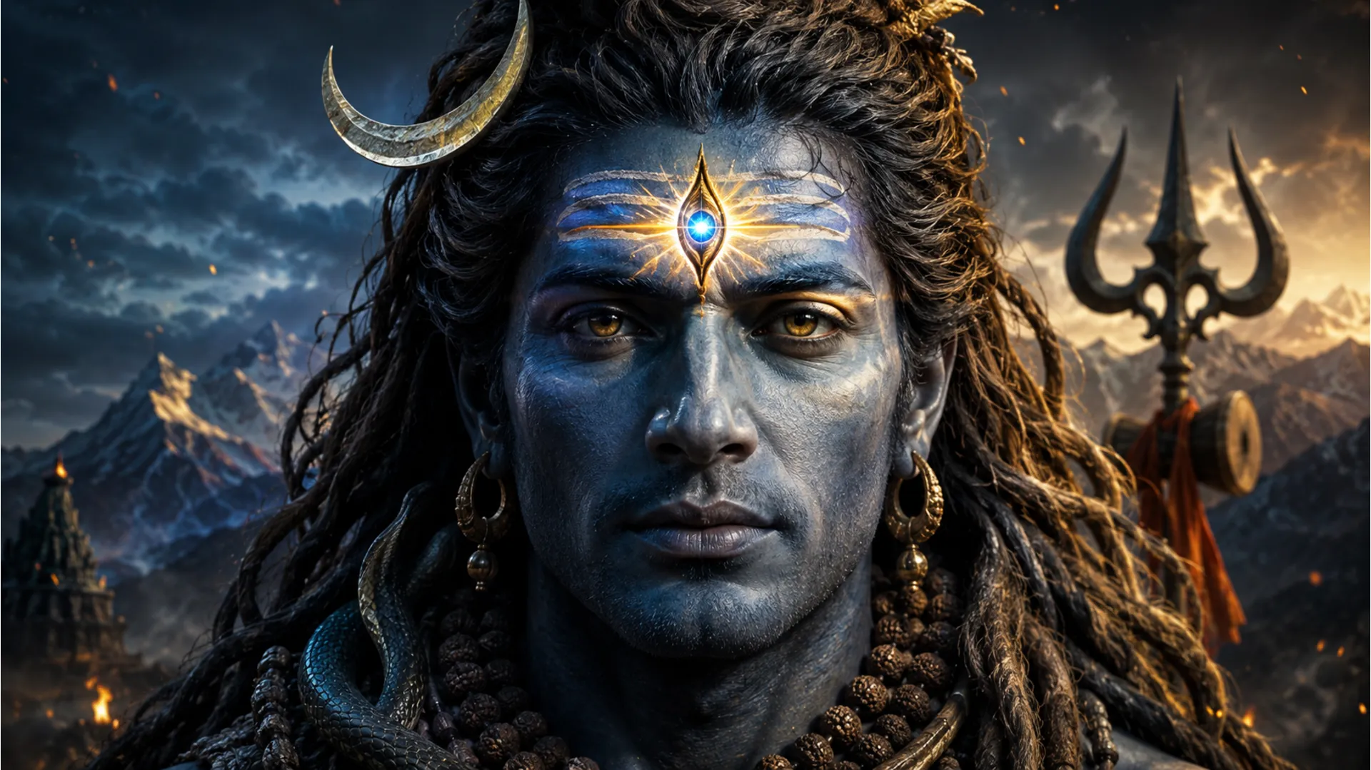 Close up shot of Lord Shiva with a glowing third eye, Har Har Mahadev wallpaper hd