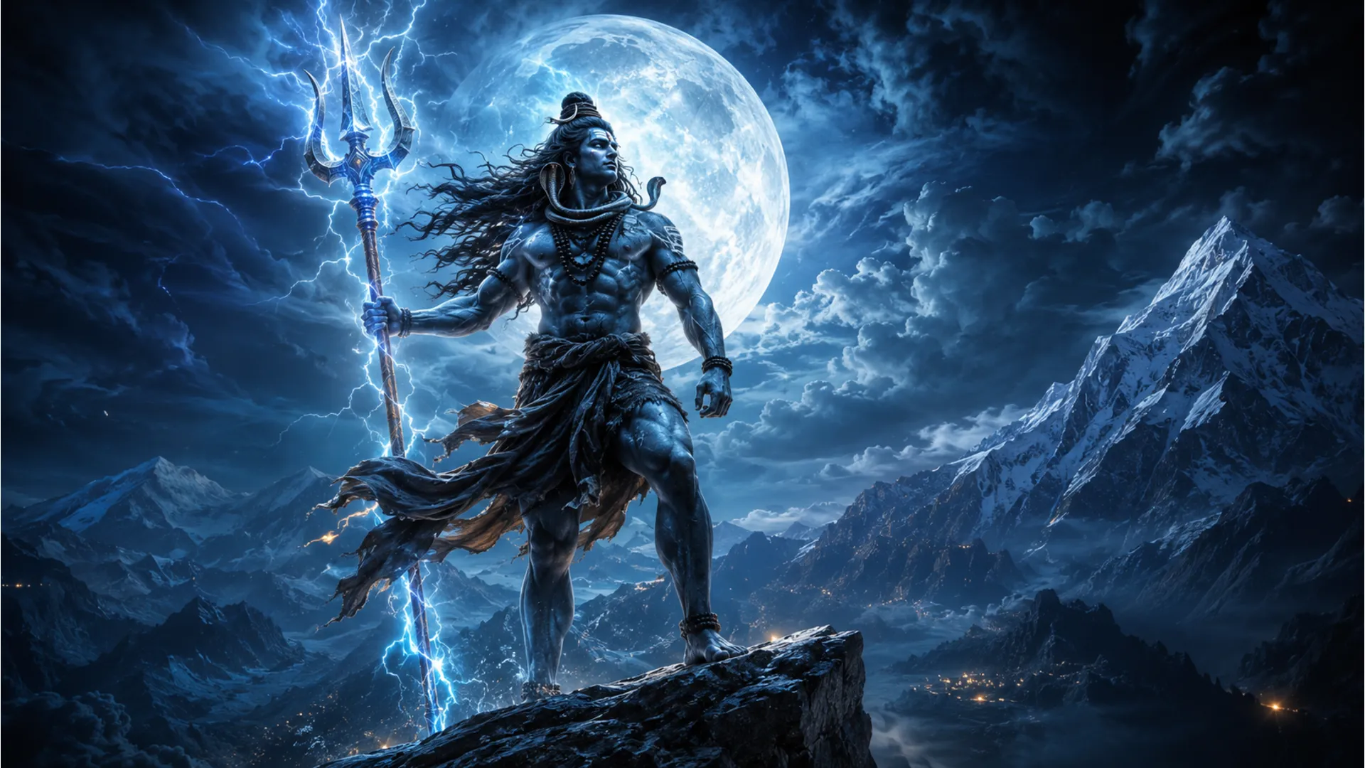 Lord Shiva standing tall as the ultimate protector and cosmic warrior 1080p HD wallpaper.