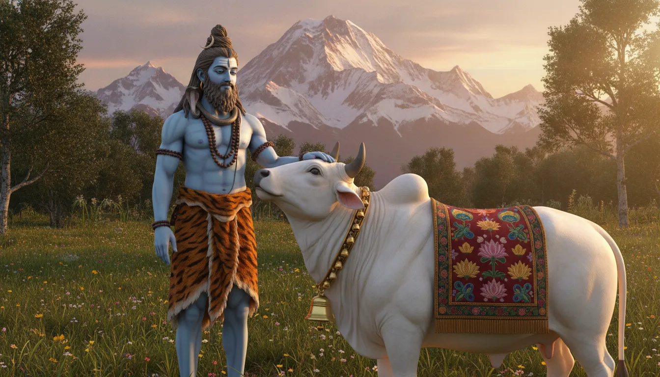 Devotional Har Har Mahadev photo HD showing Lord Shiva blessing his vehicle Nandi.
