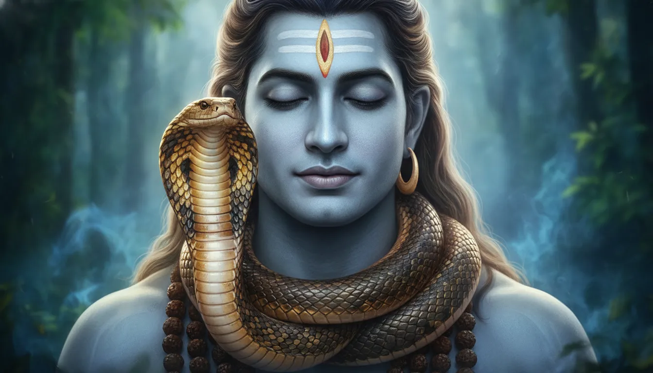 Lord Shiva looking serene with the majestic King Snake Vasuki around his neck.