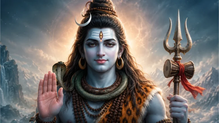 Lord Shiva holding his Trishul and giving blessings HD wallpaper 1080p.