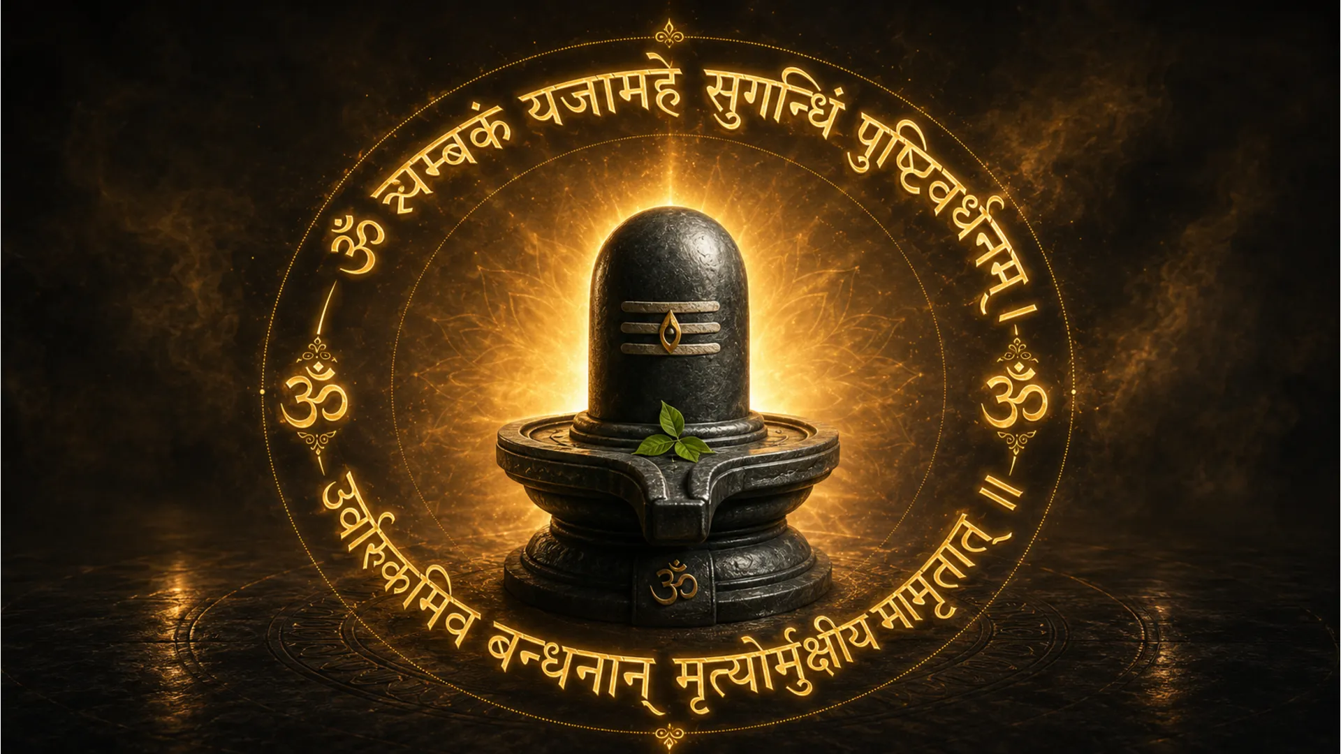 Maha Shivratri Shivling image with sacred Maha Mrityunjaya Mantra typography