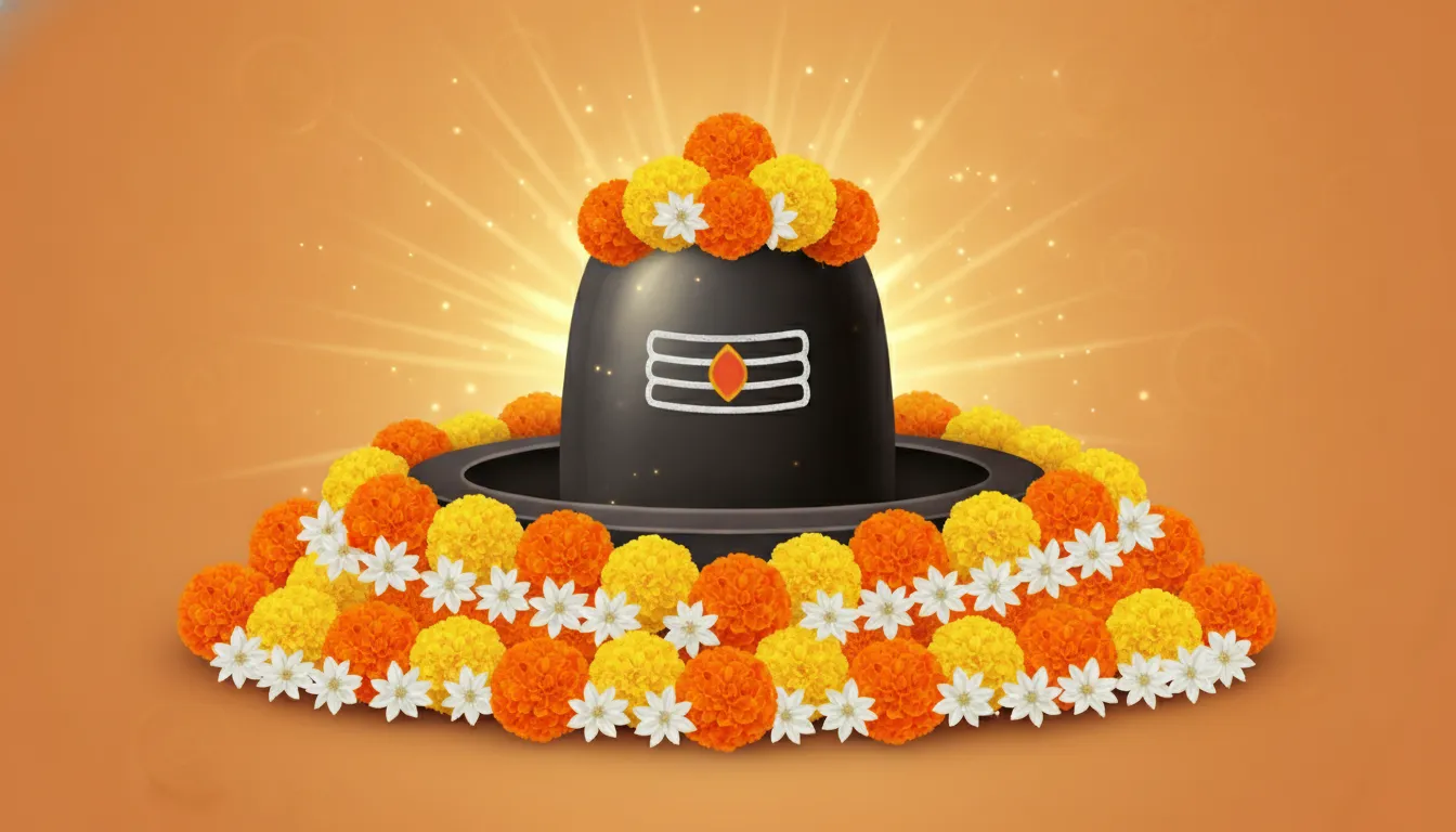 Festive mahadev shivling image clip art beautifully decorated with marigold flowers.