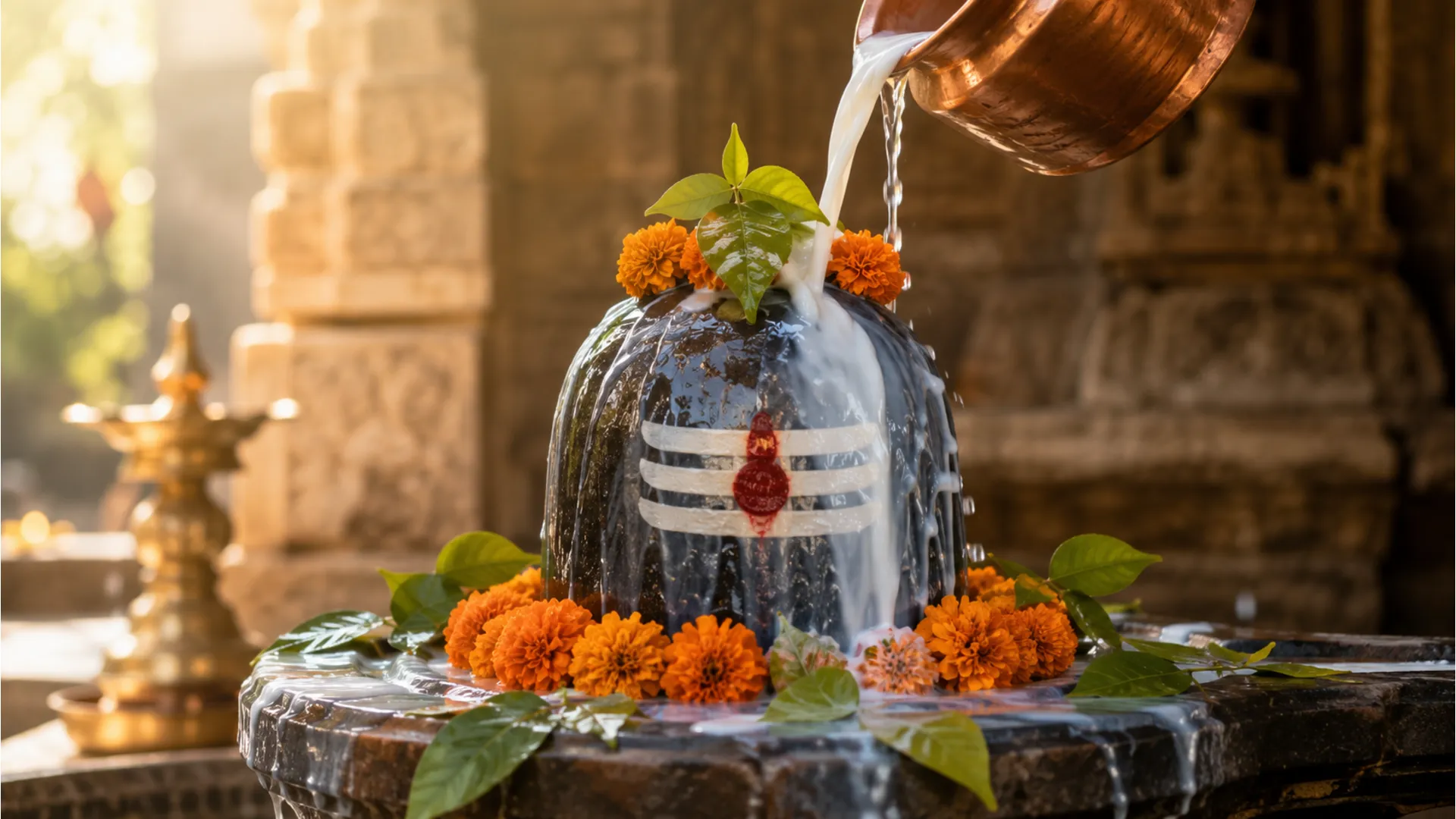 Traditional milk and water abhishek on Shivling during Maha Shivratri festival