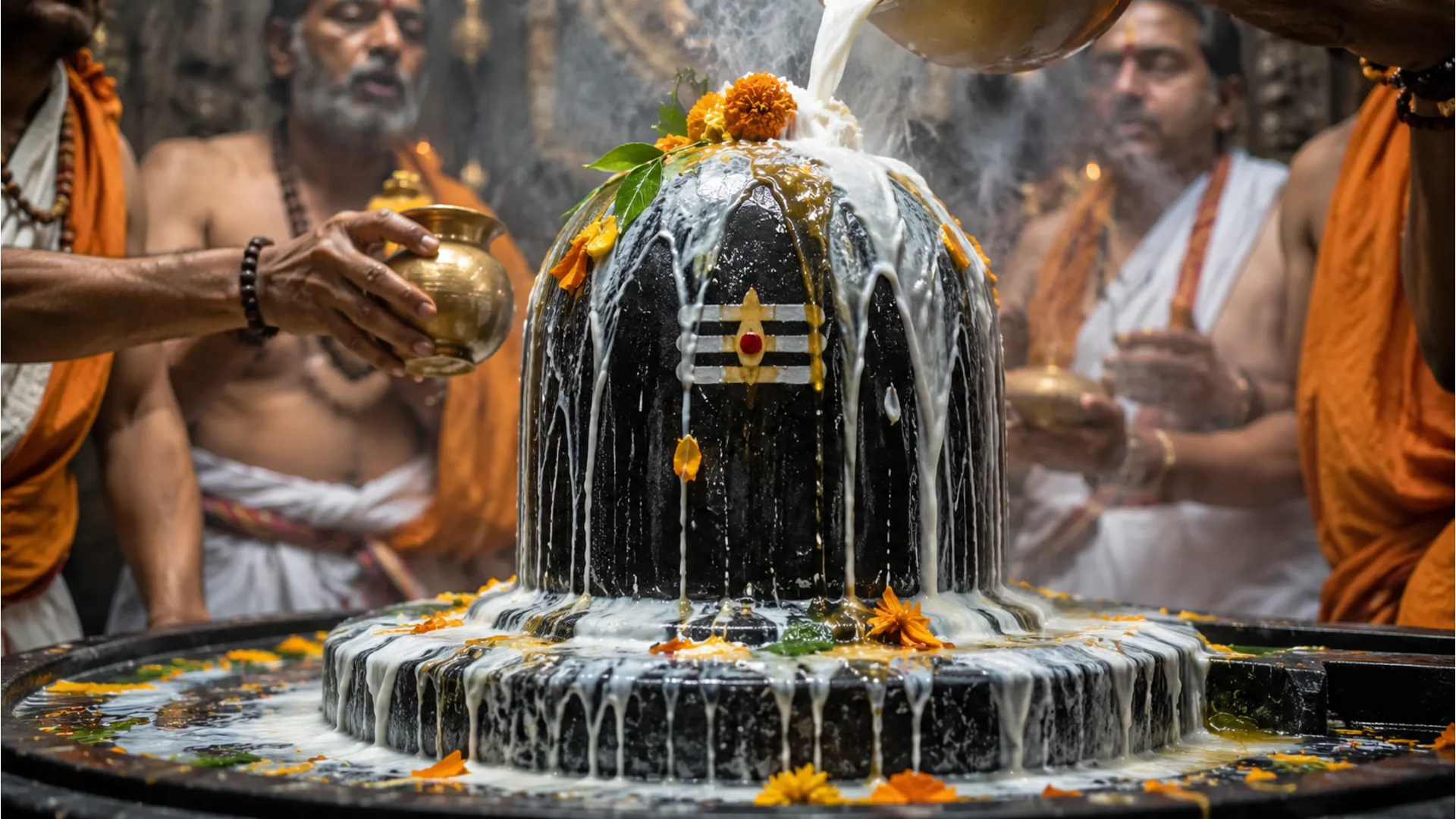 Full HD Tarakeswar shivling image capturing the holy milk abhishek ritual during Shivratri.