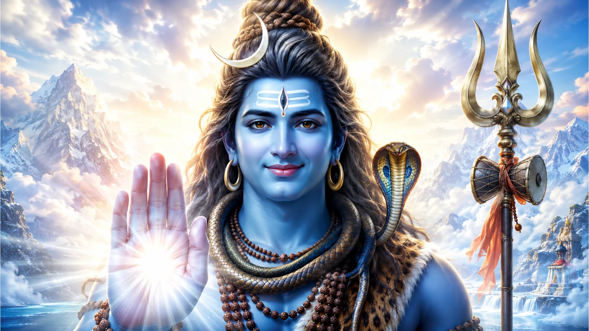 Lord Shiva with hand raised in blessing pose, Har Har Mahadev hd picture