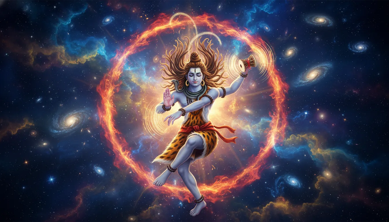 Lord Shiva performing the cosmic Tandava dance high resolution wallpaper