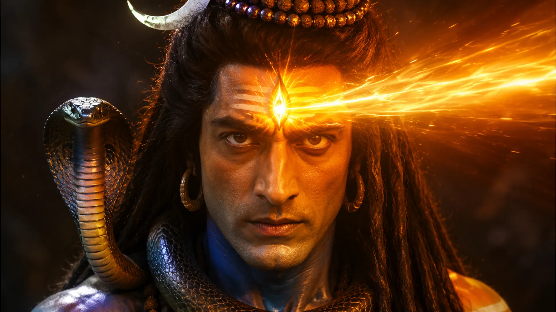 Fierce avatar of Lord Shiva with third eye opening from Har Har Mahadev serial.