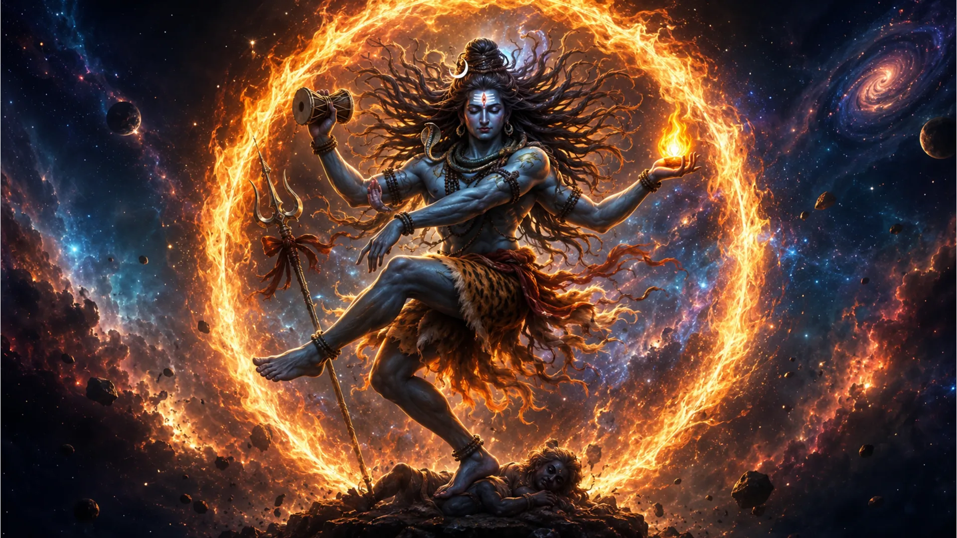 Lord Shiva performing the fiery cosmic Tandav dance as Mahakal.