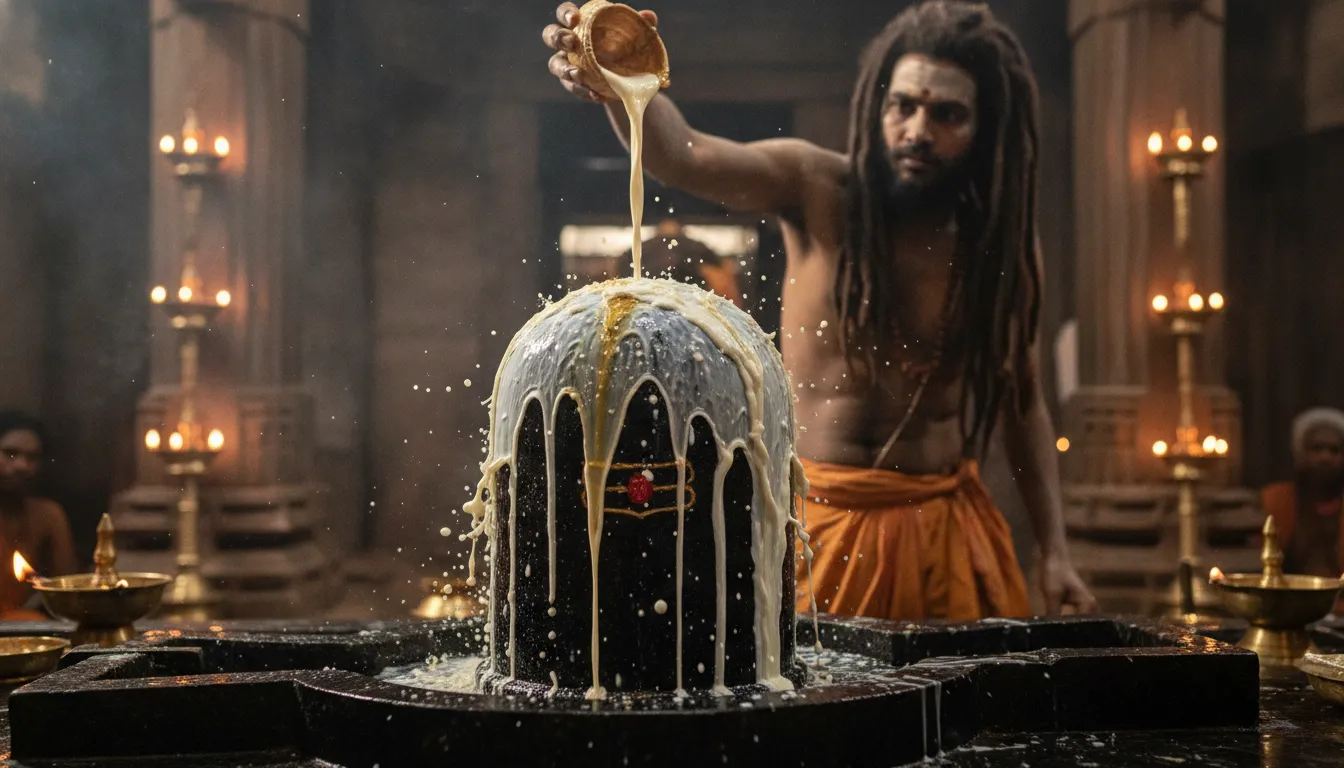Panchamrit Abhishek ritual on Mahakaleshwar Aghori pooja Shivling images.