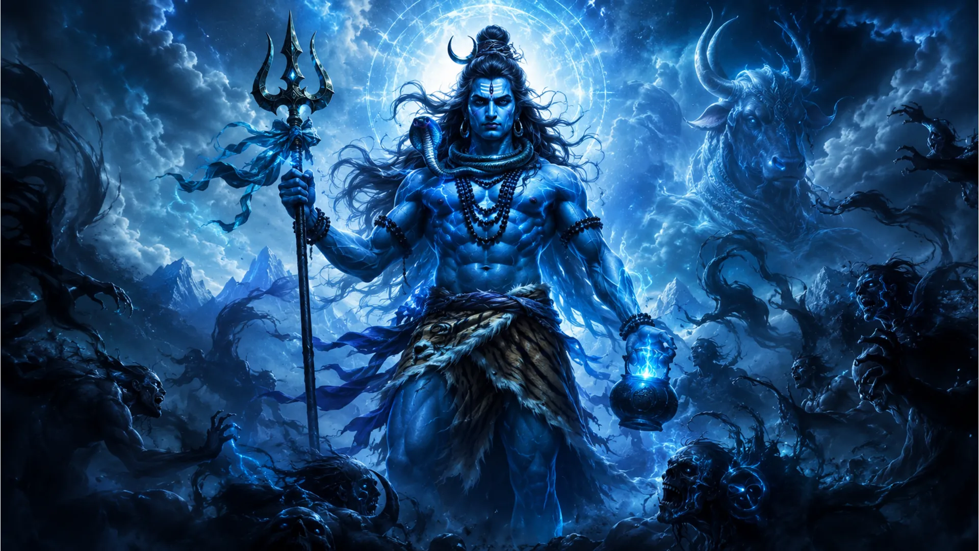 Lord Shiva stepping on the personification of darkness and negativity in a fierce pose.