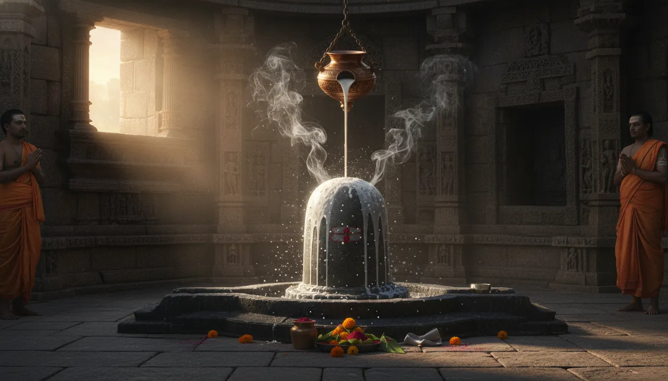 Full HD image of Mallikarjun shivling during morning holy water and milk Abhishekam ritual.