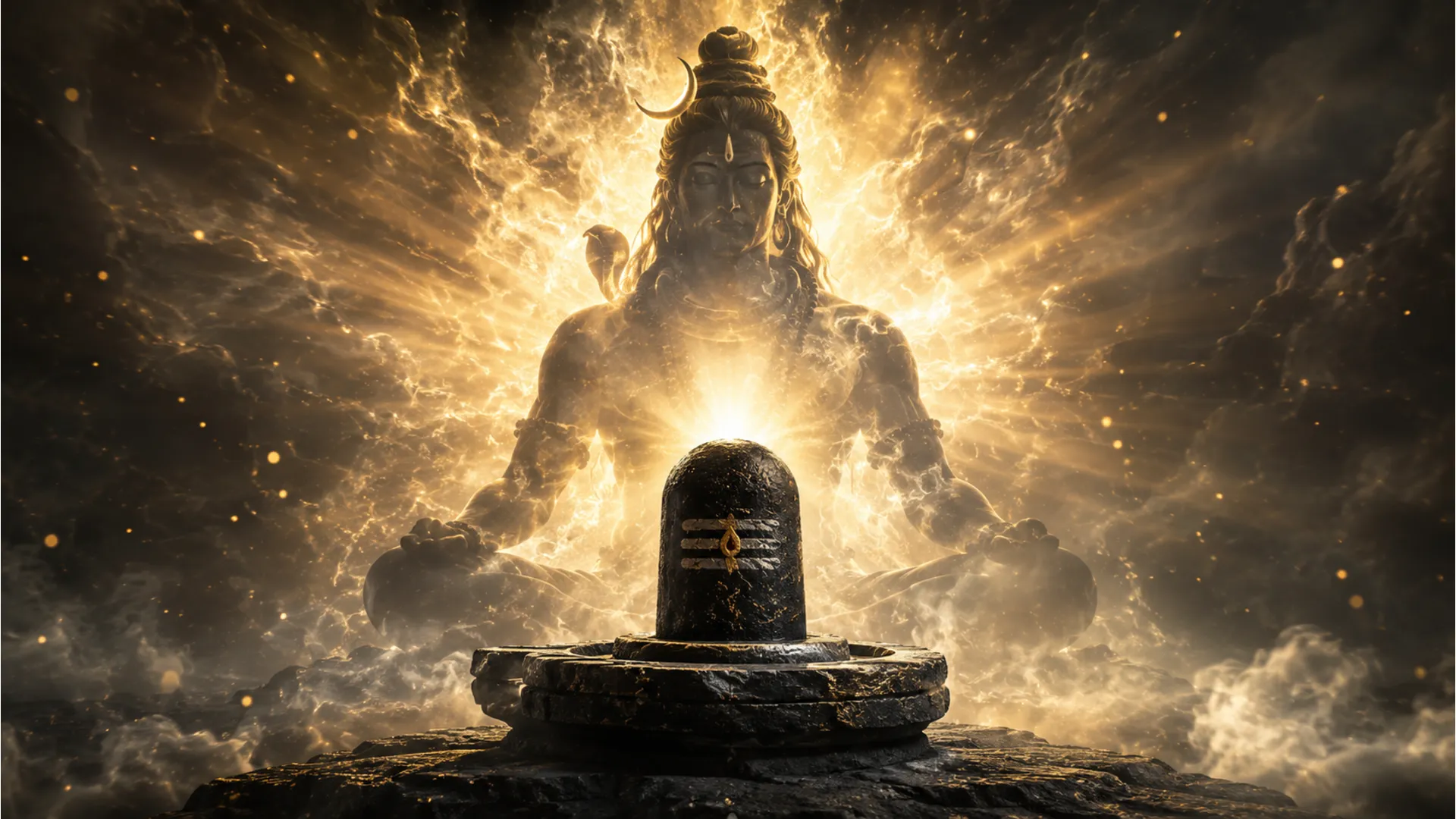 Artistic shivling images full hd with a silhouette of meditating Lord Shiva in a glowing background.