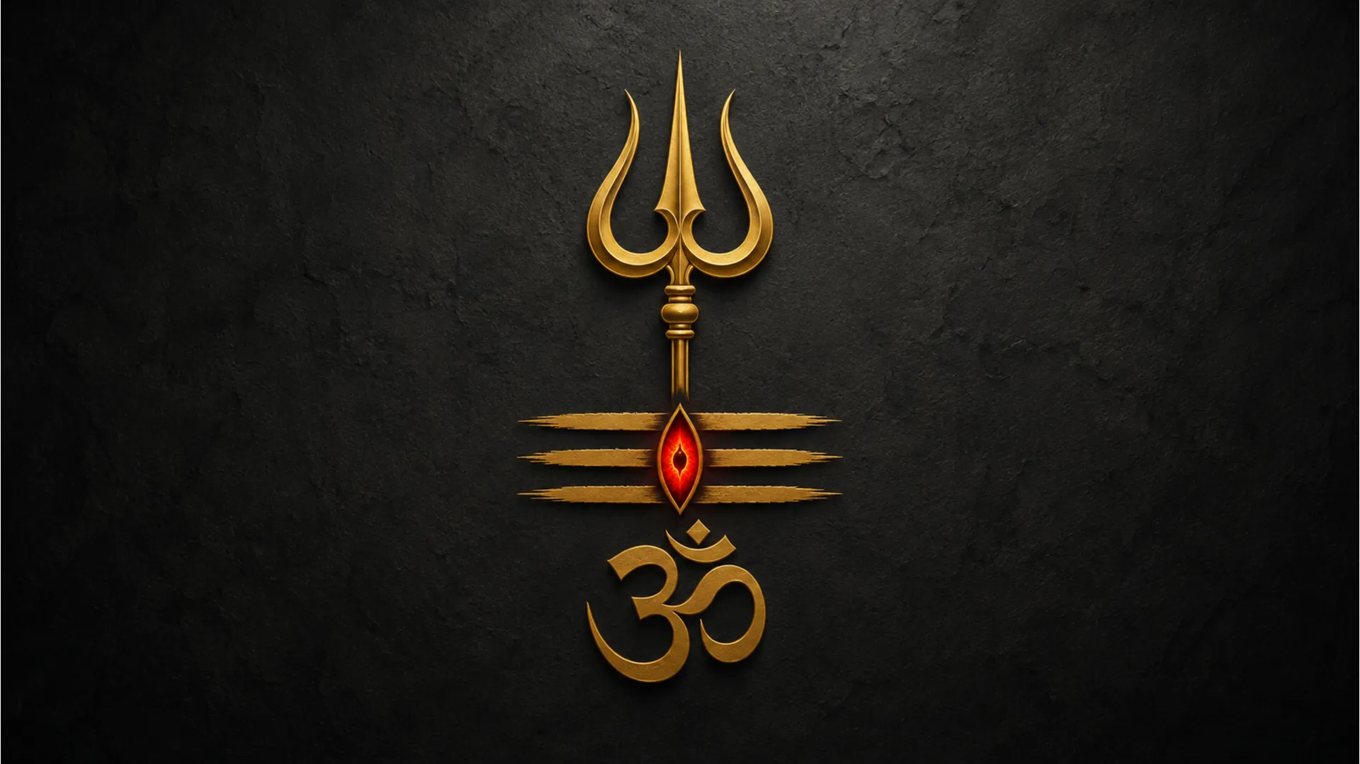 Minimalist abstract design featuring Shiva's trishul, third eye, and Om symbol
