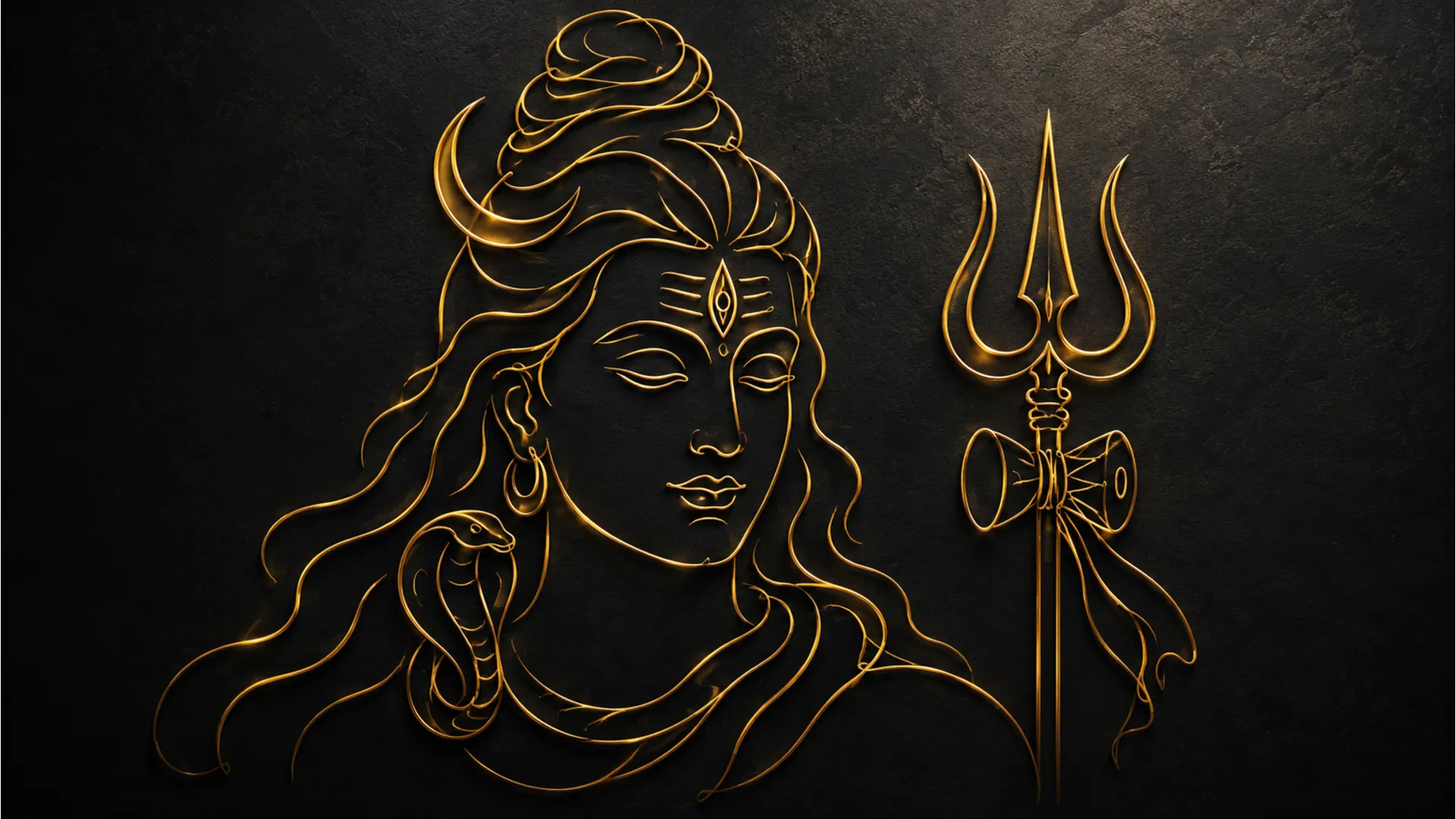 Elegant minimalist golden line art of Lord Shiva for modern wallpaper.