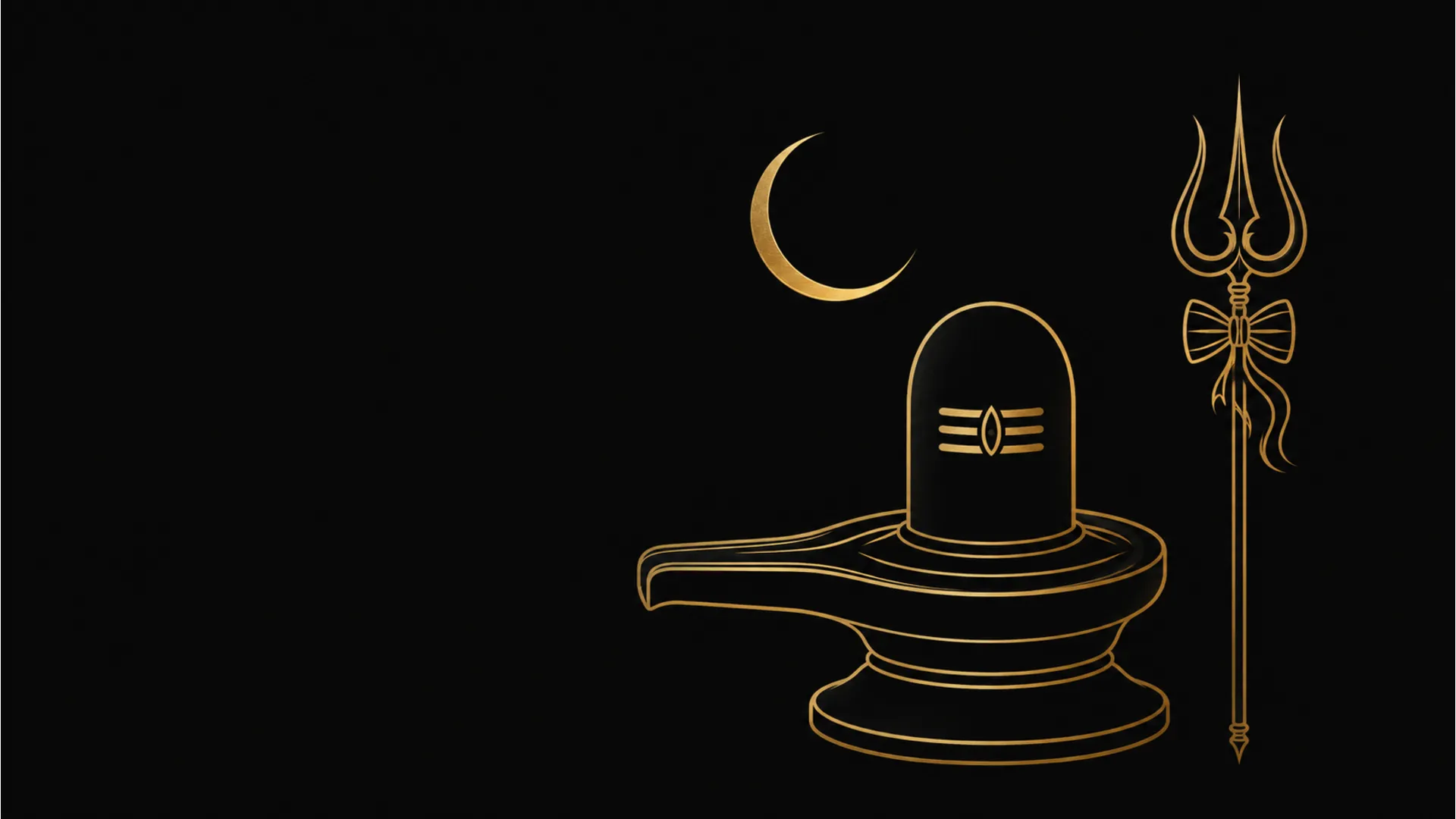 Minimalist golden line art design of Shivling on a dark background