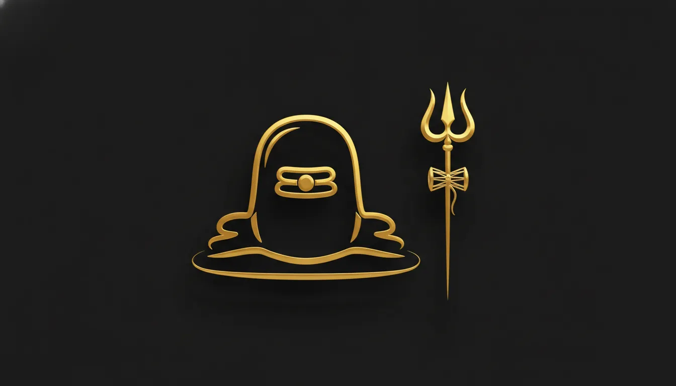 Minimalist golden vector outline mahadev shivling image clip art on a dark background.