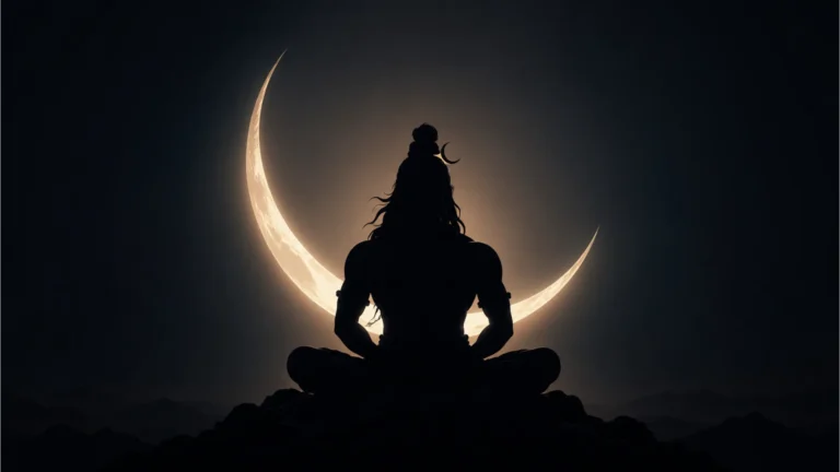 Black and white minimalist silhouette of Lord Shiva meditating for a clean background look.