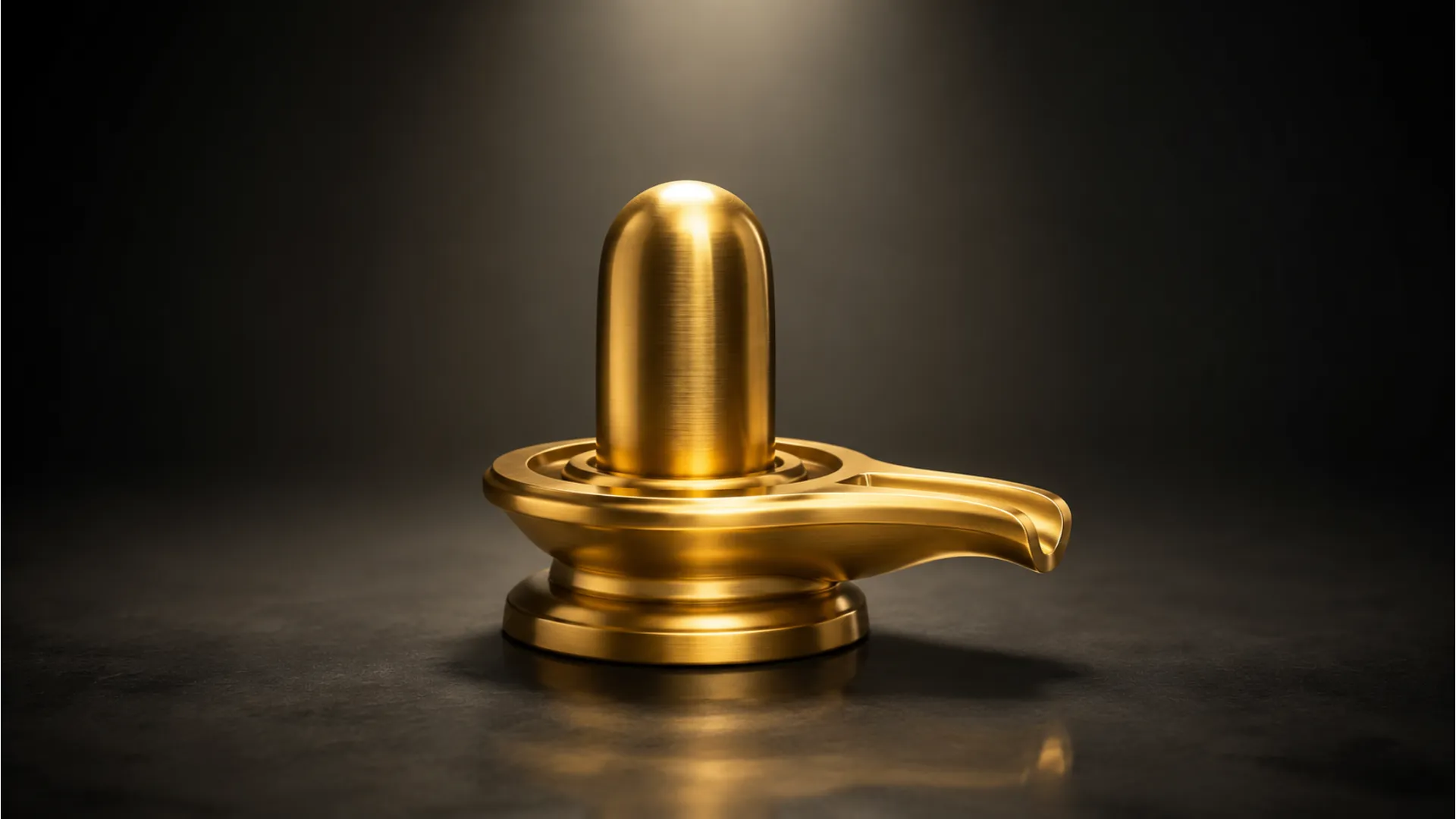 Luxury minimalist metallic golden Shivling on dark matte surface