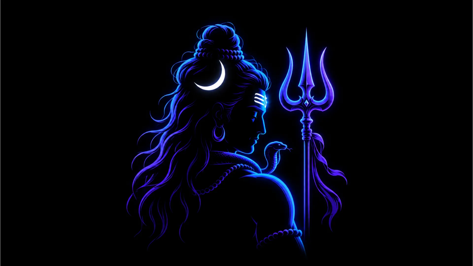 Modern minimalist neon silhouette of Lord Shiva and Trishul