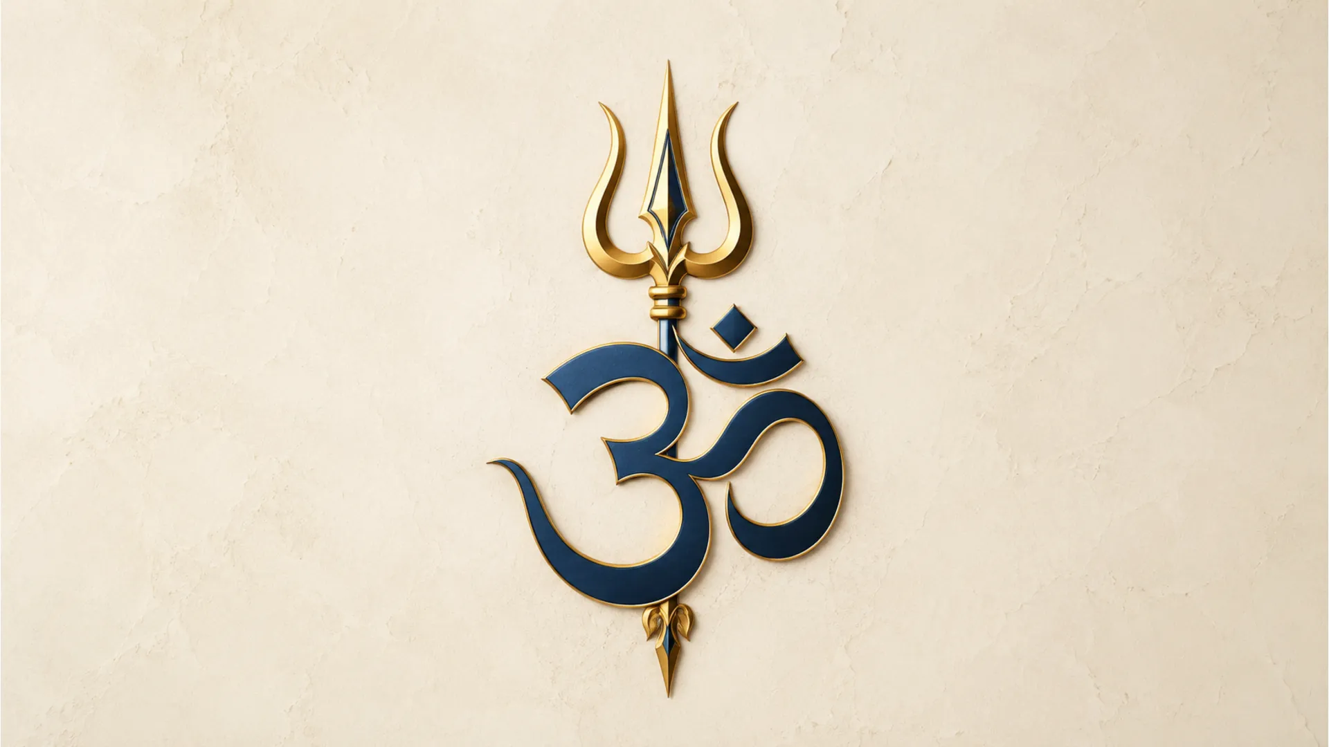 A clean and minimalist design wallpaper featuring the universal symbol 'Om' integrated with the Trishul.