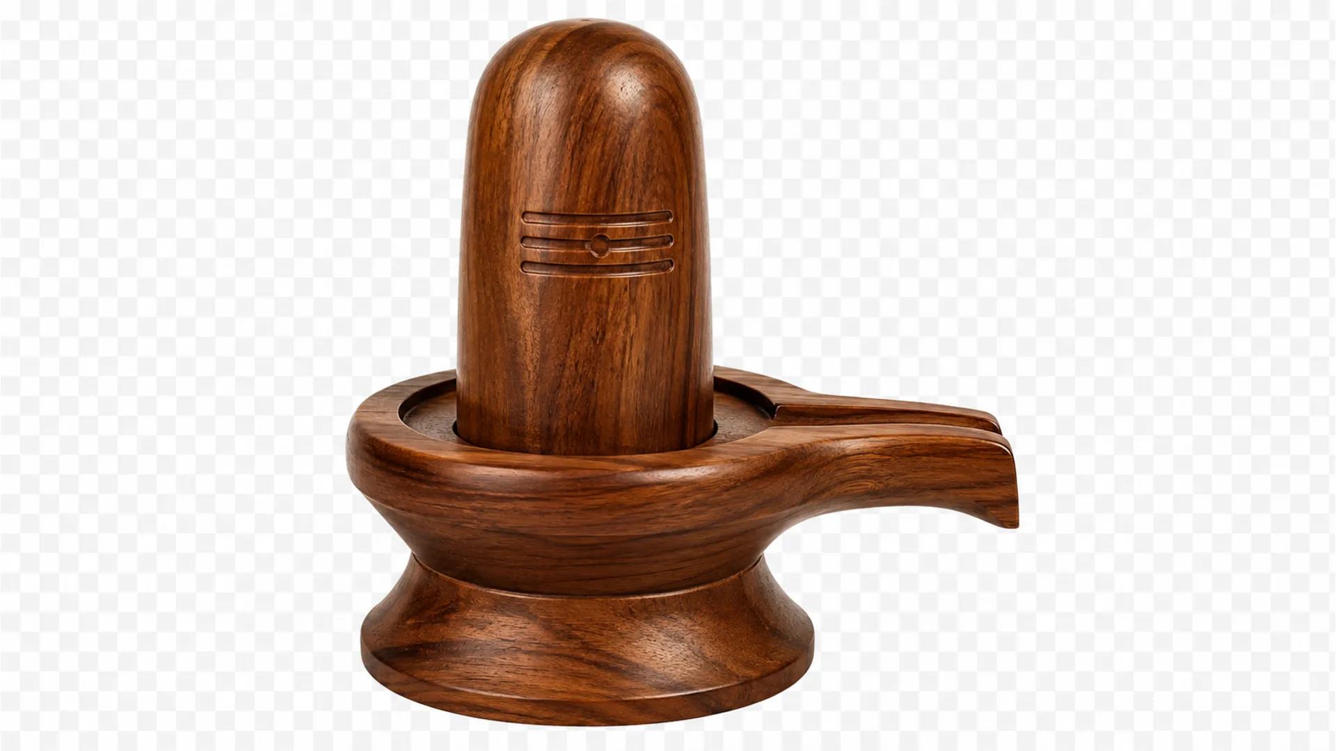 Modern minimalist wooden shivling with clean smooth lines and natural grain, transparent PNG.