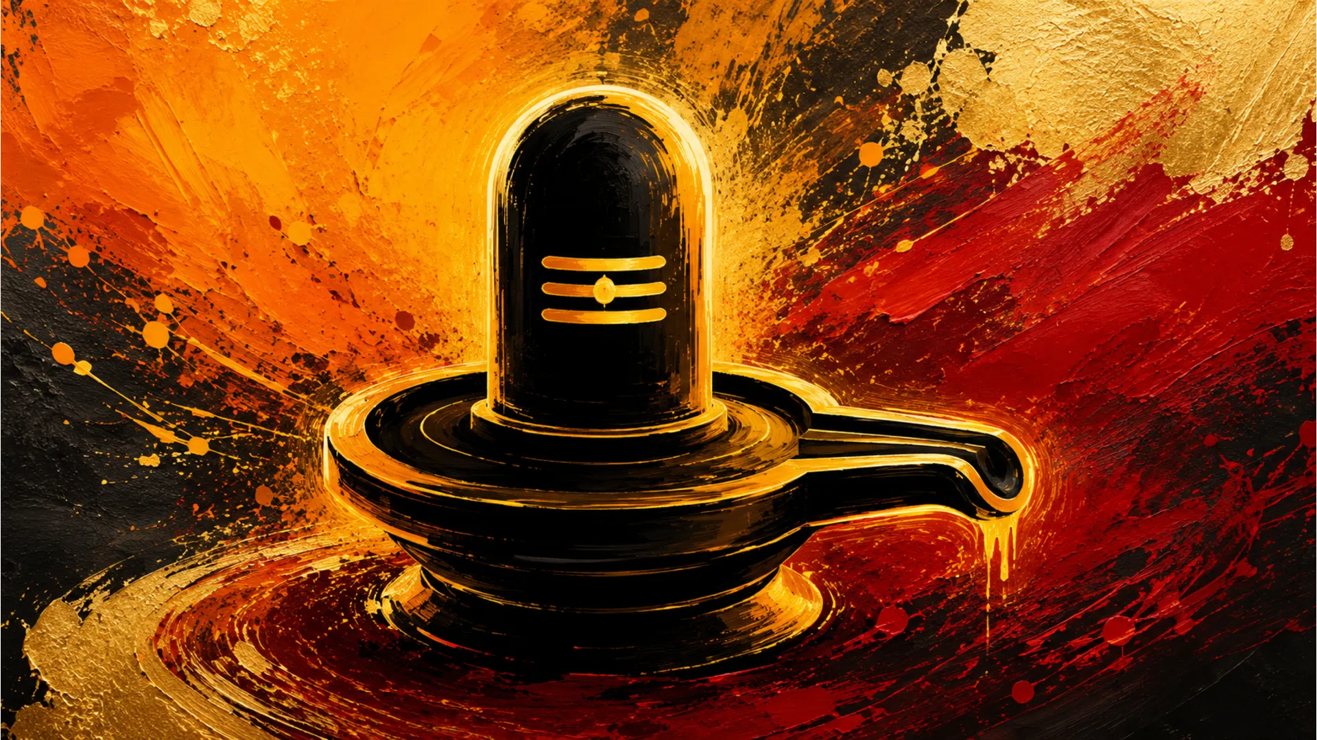 Modern abstract canvas art of Shivling with glowing neon lines and colorful textures.