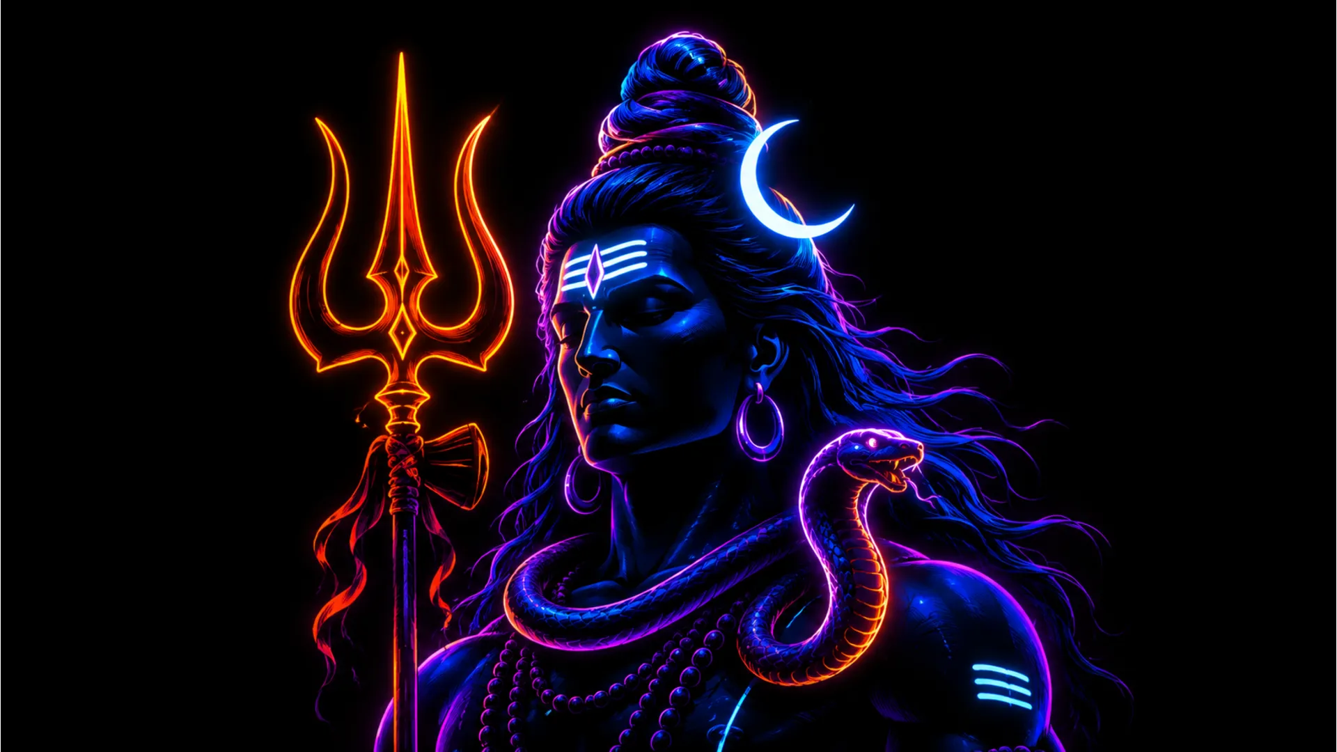 Contemporary neon art style Har Har Mahadev photo wallpaper download for mobile.