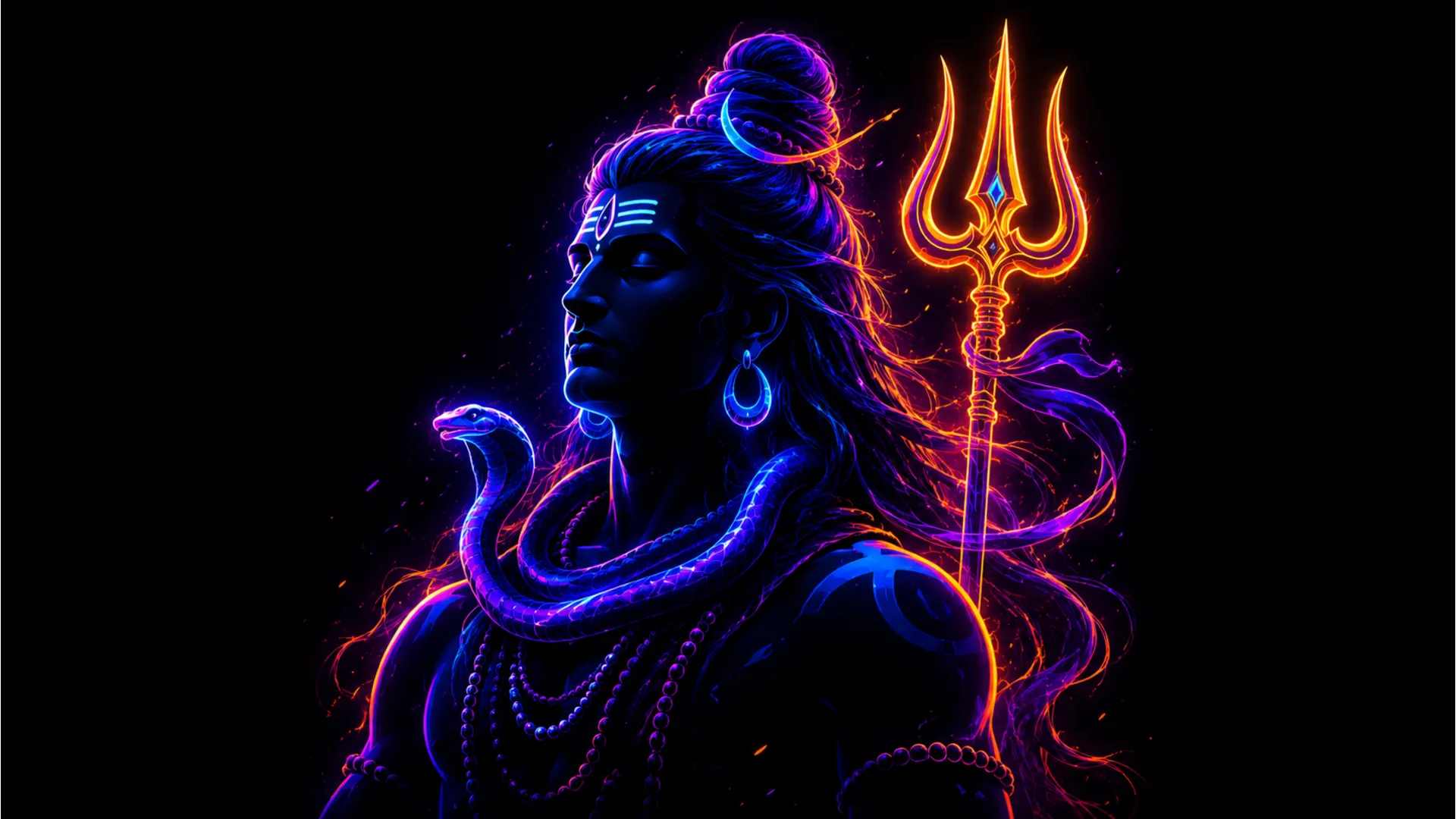Contemporary neon art style Har Har Mahadev photo wallpaper download for mobile.