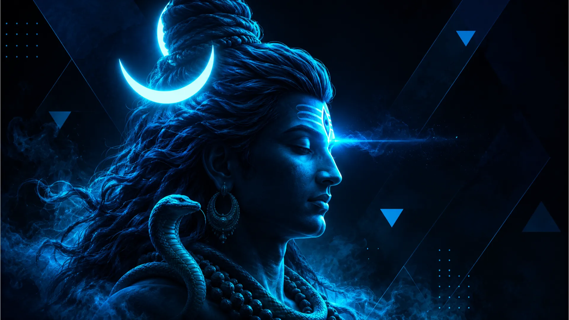 Modern digital art har har mahadev photo full hd in neon blue tones.