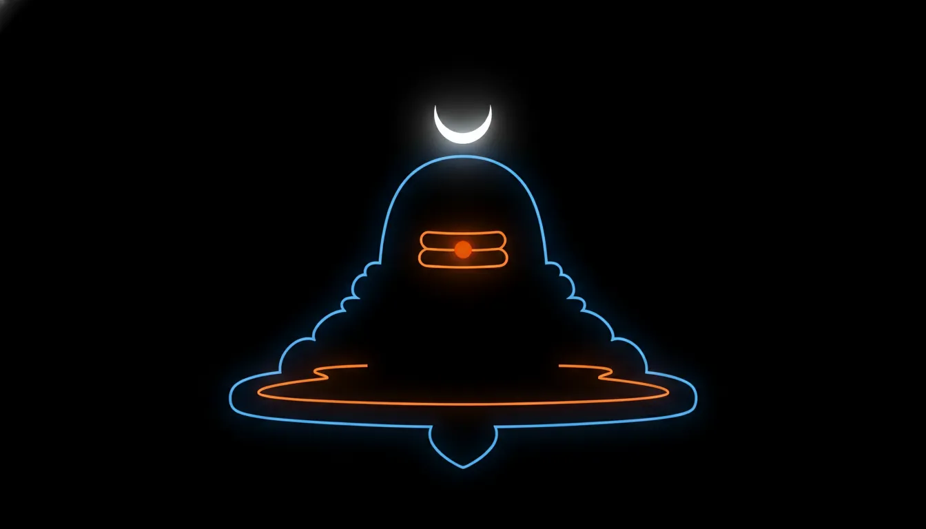 A modern neon glowing line art silhouette of a mahadev shivling image clip art.