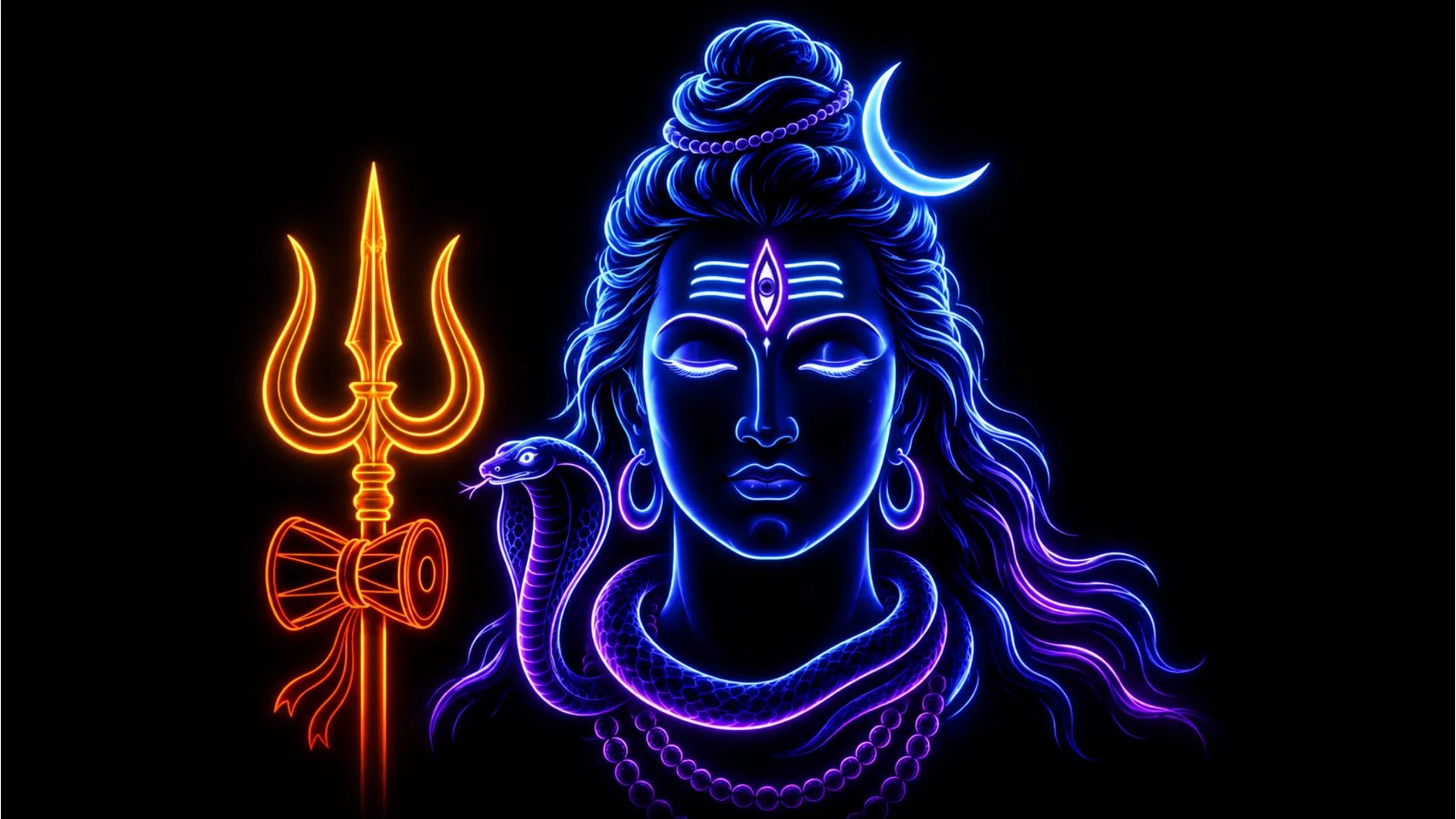 Creative neon style Har Har Mahadev download photo for mobile screens