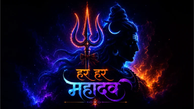 Modern neon style Har Har Mahadev photo in HD for mobile wallpaper.