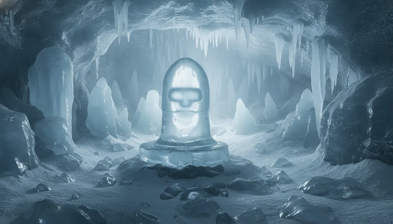 Majestic full hd image of a natural ice shivling inside a high altitude Himalayan cave.