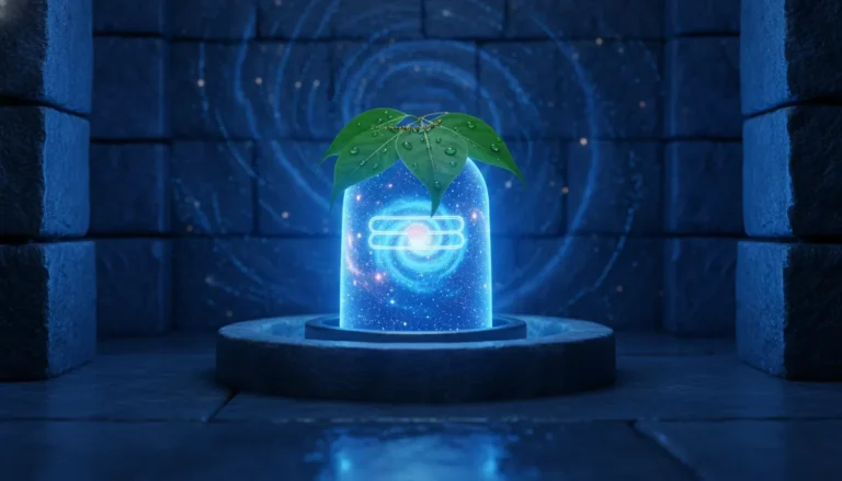Divine neon blue Shivling images with fresh green bili patra leaves on top.