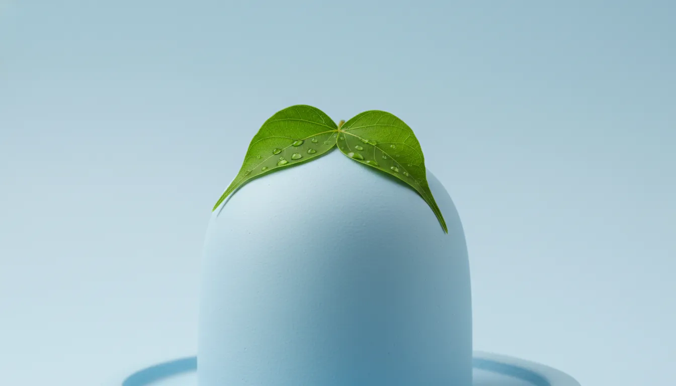 Minimalist soft pastel blue background Shivling images with bili patra.