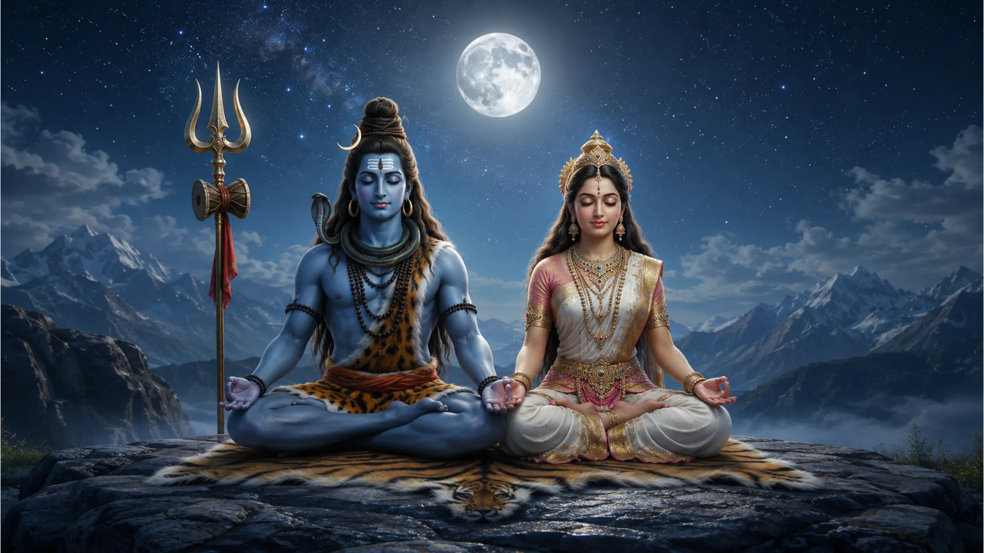 symbolic art of shiva parvati representing balance and peace under moonlight