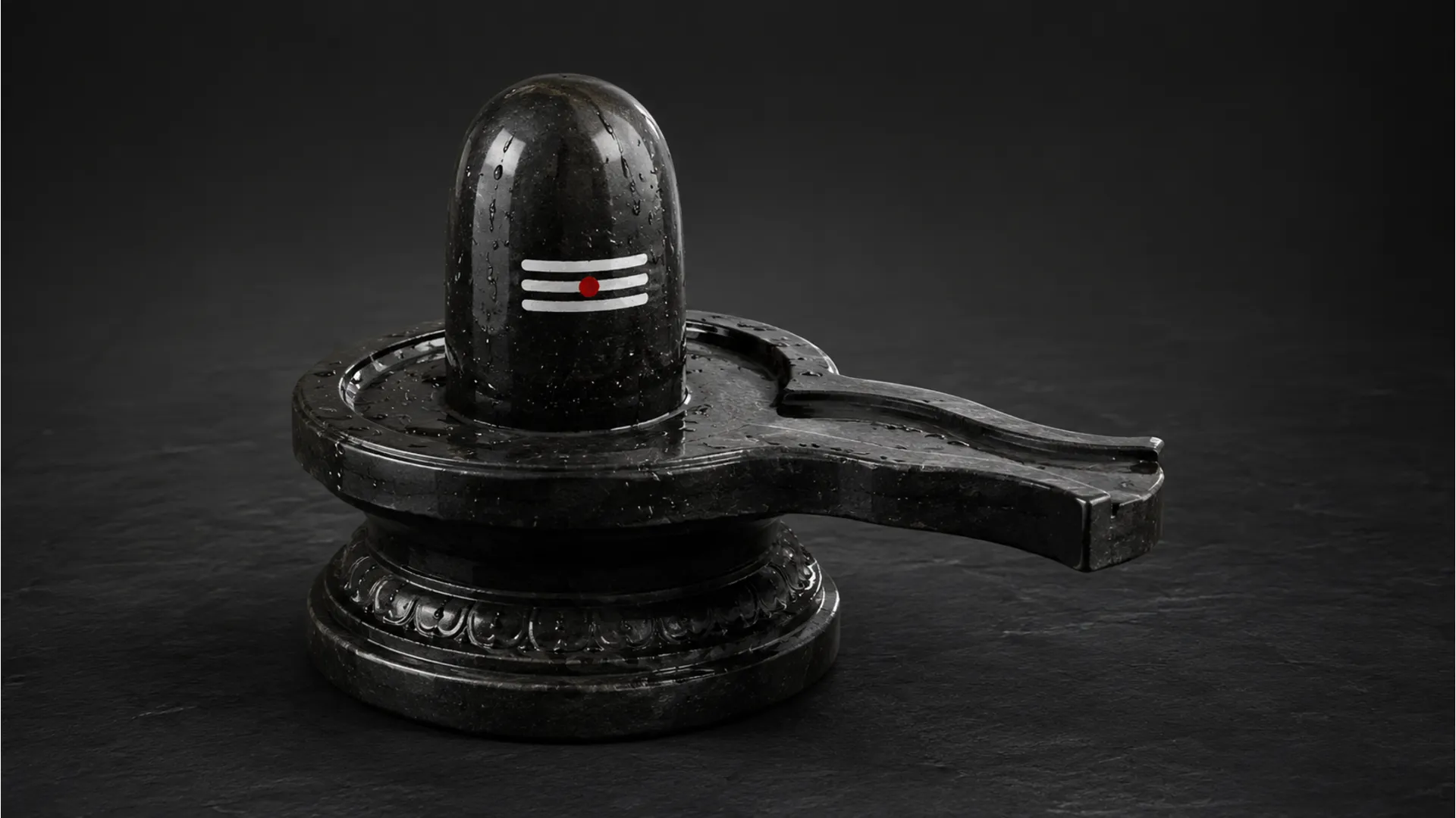 Hyper-realistic 3D black granite stone Shivling wallpaper