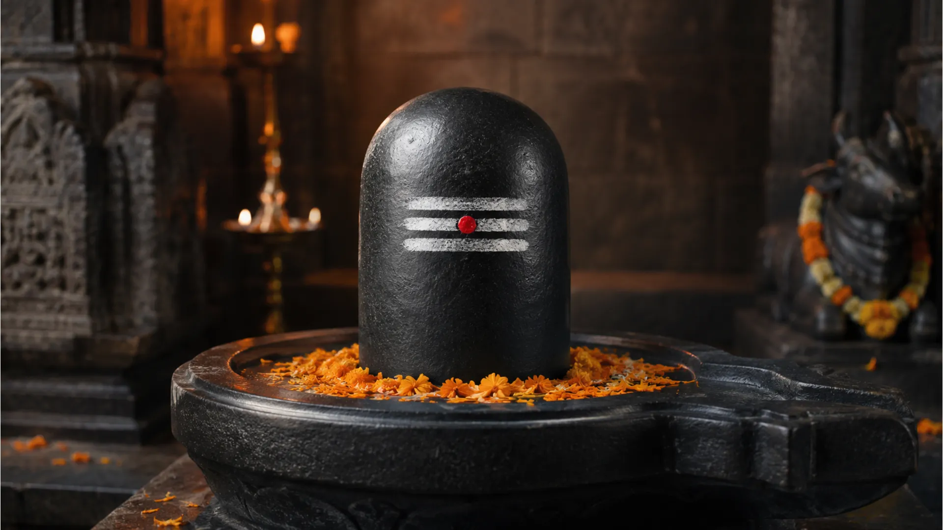 Black stone Shivling images with tripundra tilak in high definition