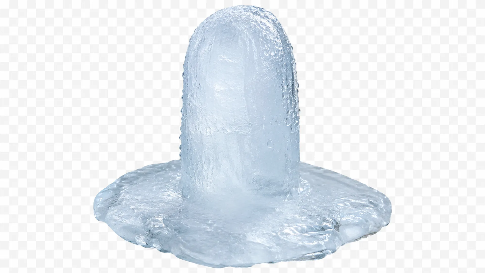Natural ice shivling replica inspired by Amarnath cave, transparent background PNG.