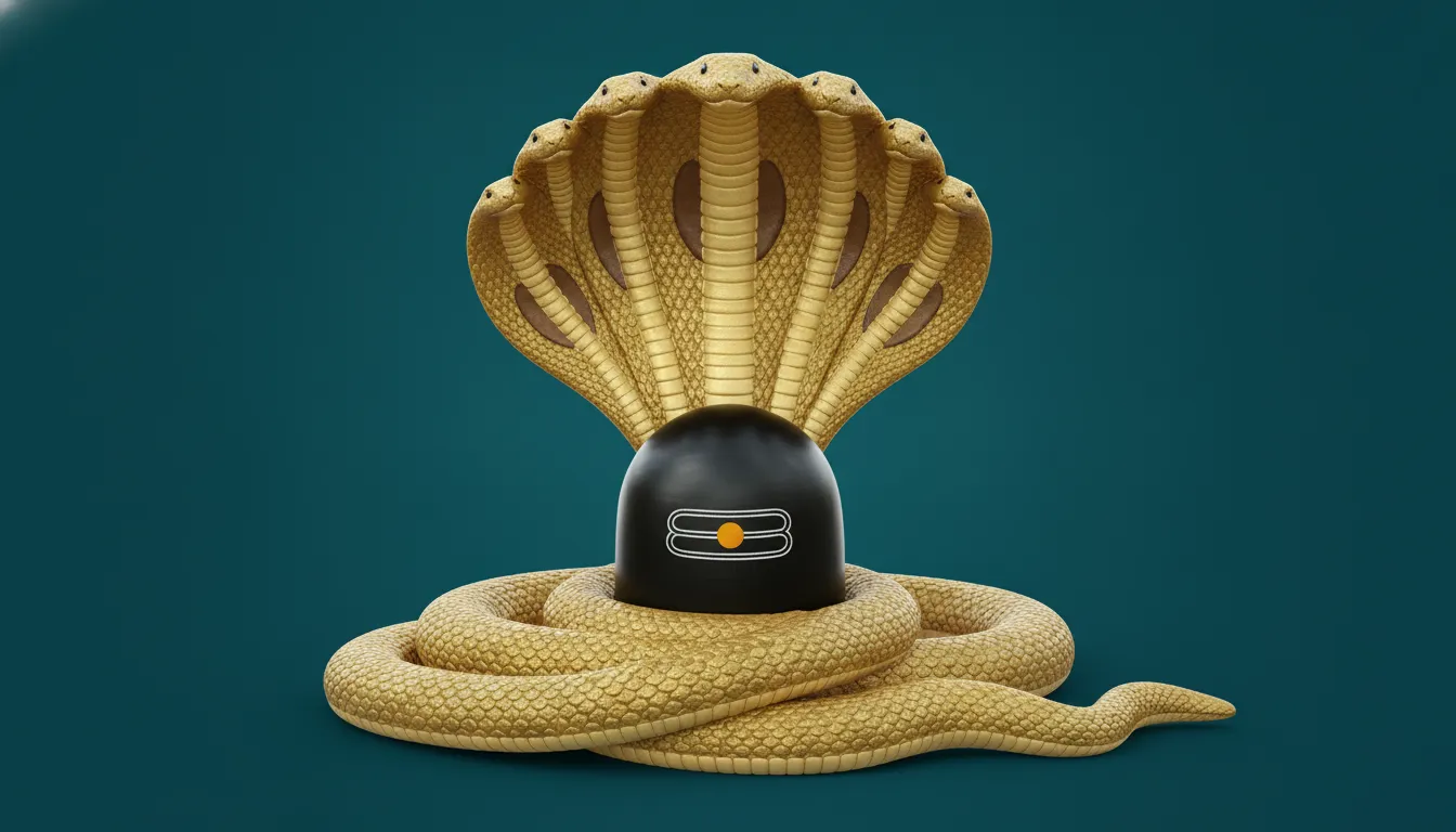 A multi-headed cosmic snake Sheshnag canopy over a mahadev shivling image clip art.